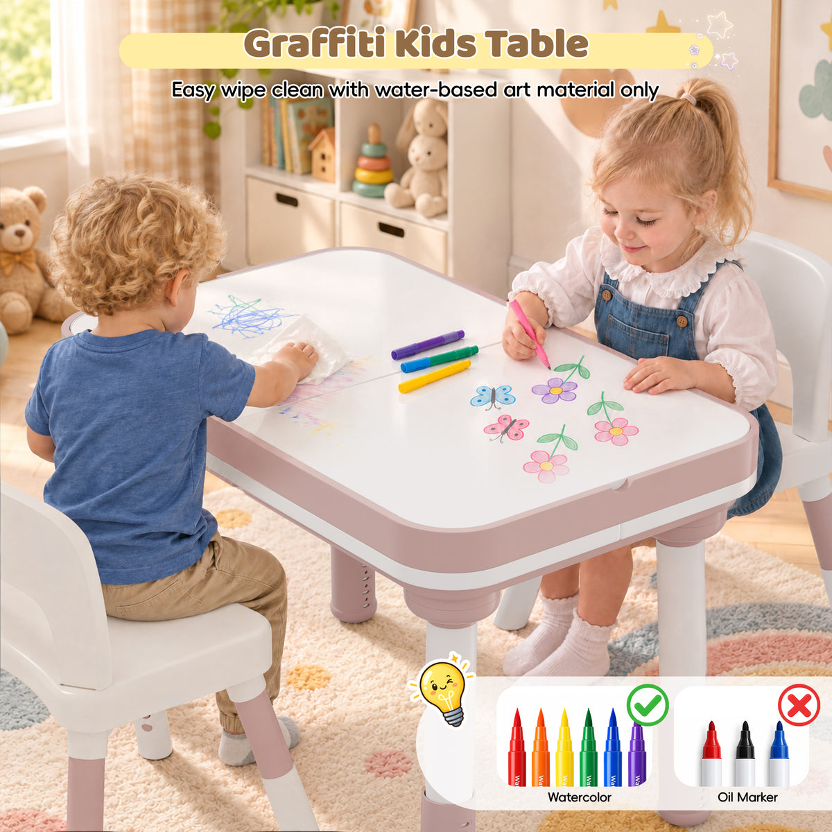 Xilingol 5-in-1 Kids Table and Chairs Set, Sand Painting Box for Toddlers