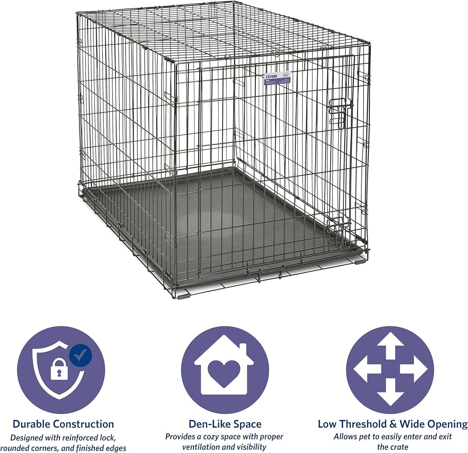 Newly Enhanced Single Door Icrate Dog Crate, Includes Leak-Proof Pan, Floor Protecting Feet, Divider Panel & New Patented Features