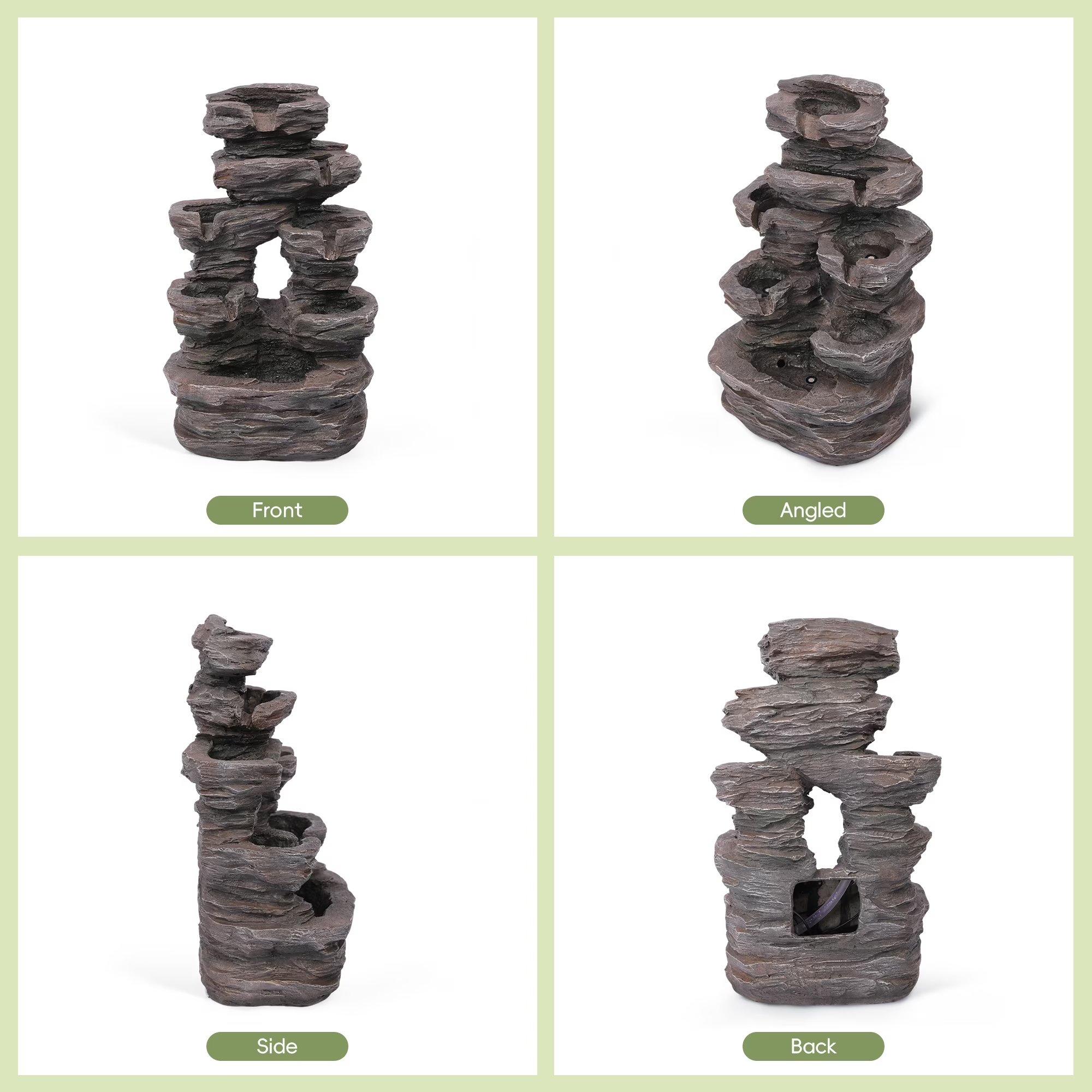 7-Tier Cascading Rock Water Fountain, Outdoor Water Fountain with LED Light, Adjustable Flow & Electric Pump, Outdoor Garden Waterfall for Patio, Yard, Balcony or Home Decor (Gray)