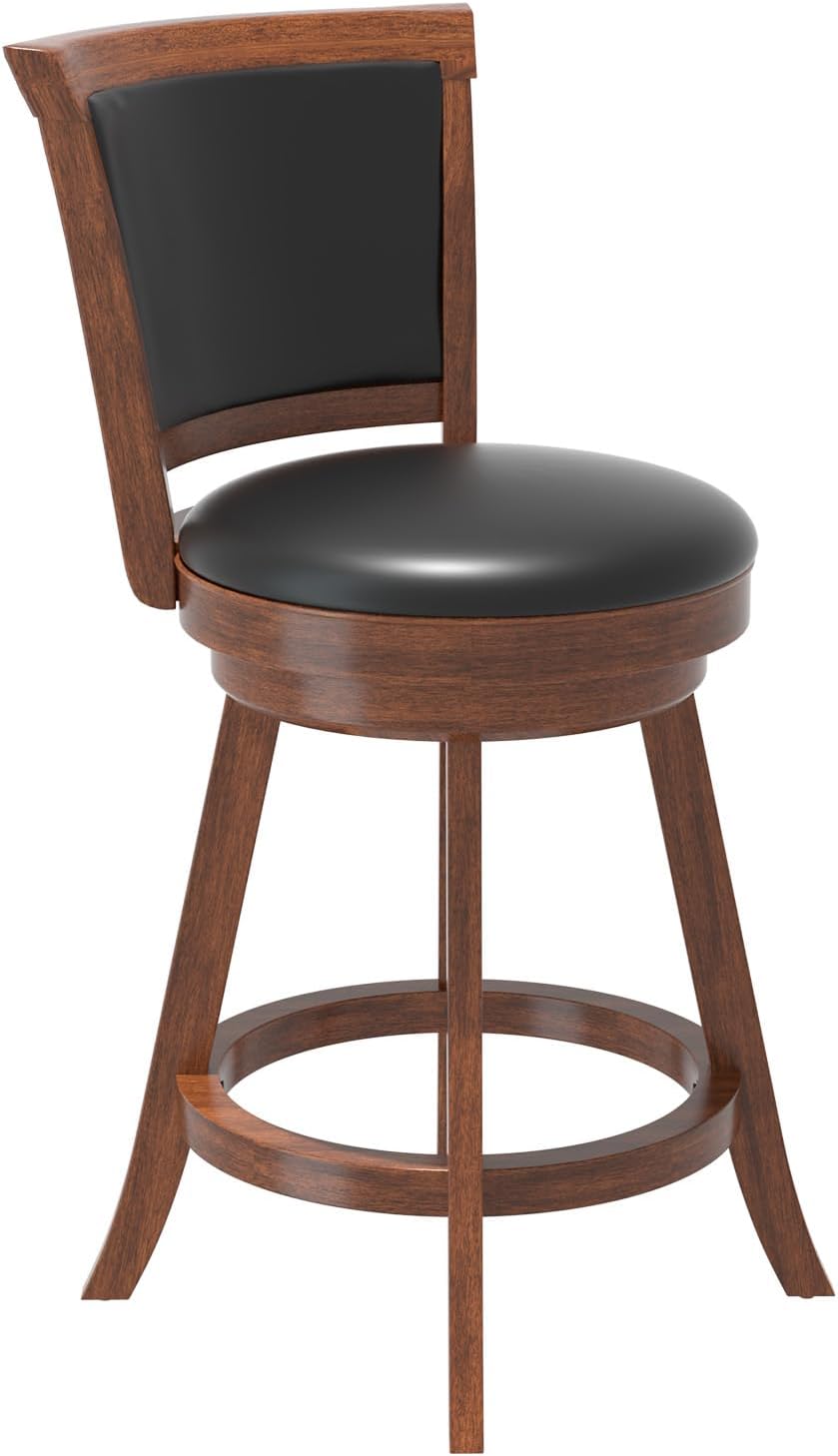 Betterhood  24" Counter Height Swivel Bar Stools, High Back Swivel Counter Stools with Black Faux Leather Upholstered Seat & Solid Wood Footrest, Counter Bar Chairs for Kitchen Island & Pub (Brown, Set of 2)