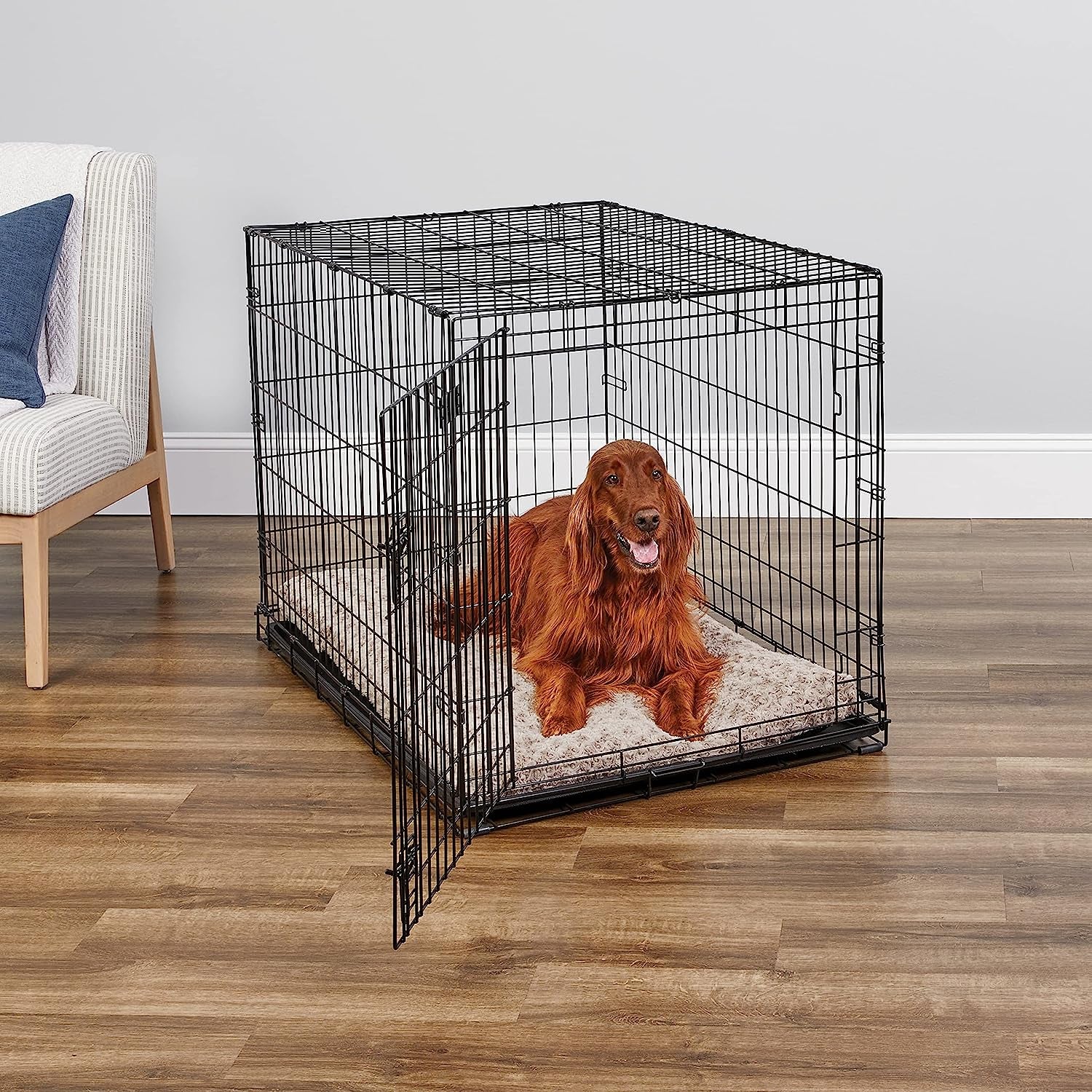 Newly Enhanced Single Door Icrate Dog Crate, Includes Leak-Proof Pan, Floor Protecting Feet, Divider Panel & New Patented Features