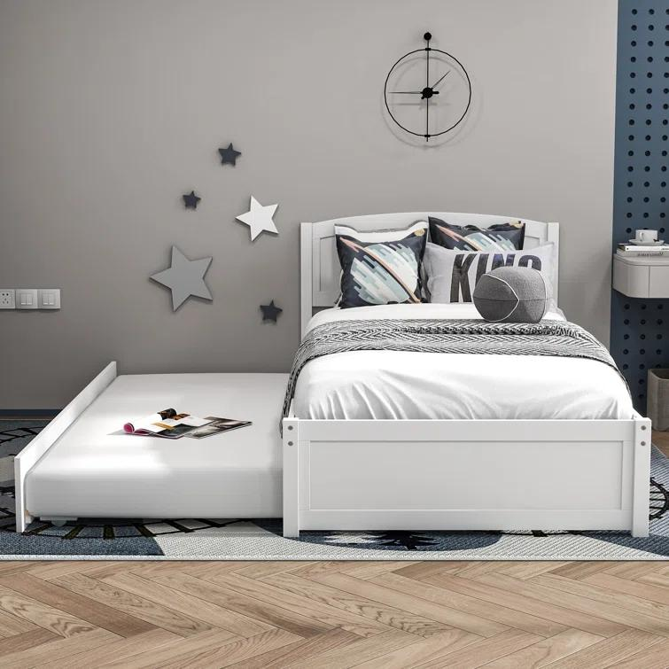 Topwin Solid Wooden Twin Daybed with Pop-Up Trundle Bed, Bedframes for Kids and Teens - 200 lbs Upper Bed, 175 lbs Capacity, Slat Support, Stable Indoor Furniture, Easy No-Box Setup (75.5"l x 40.5"w x 2.7"h, Assembly Required)