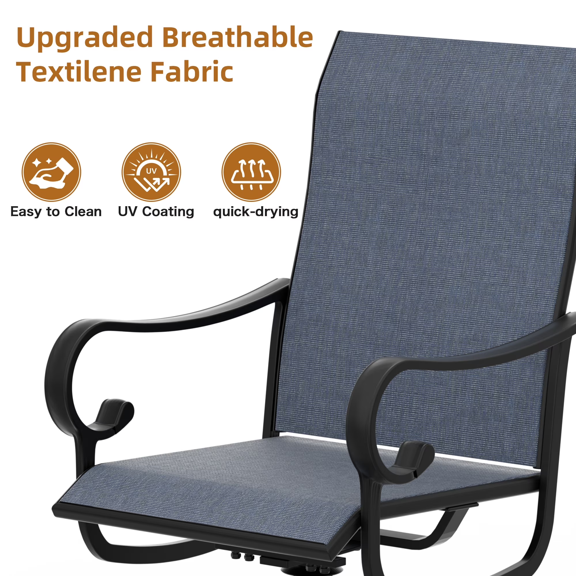 Zidtia Patio Swivel Rocker Chairs Set of 4, High Back Outdoor Dining Chairs with Sturdy Metal Frame, All-Weather Swivel Chairs,Blue
