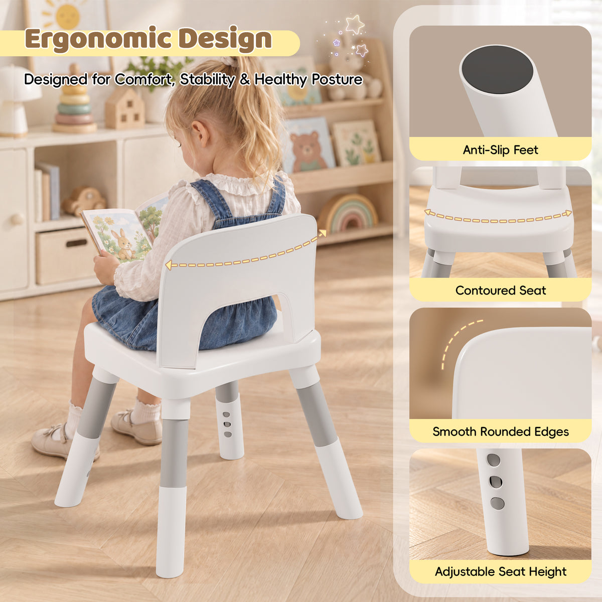 Xilingol 5-in-1 Kids Table and Chairs Set, Sand Painting Box for Toddlers