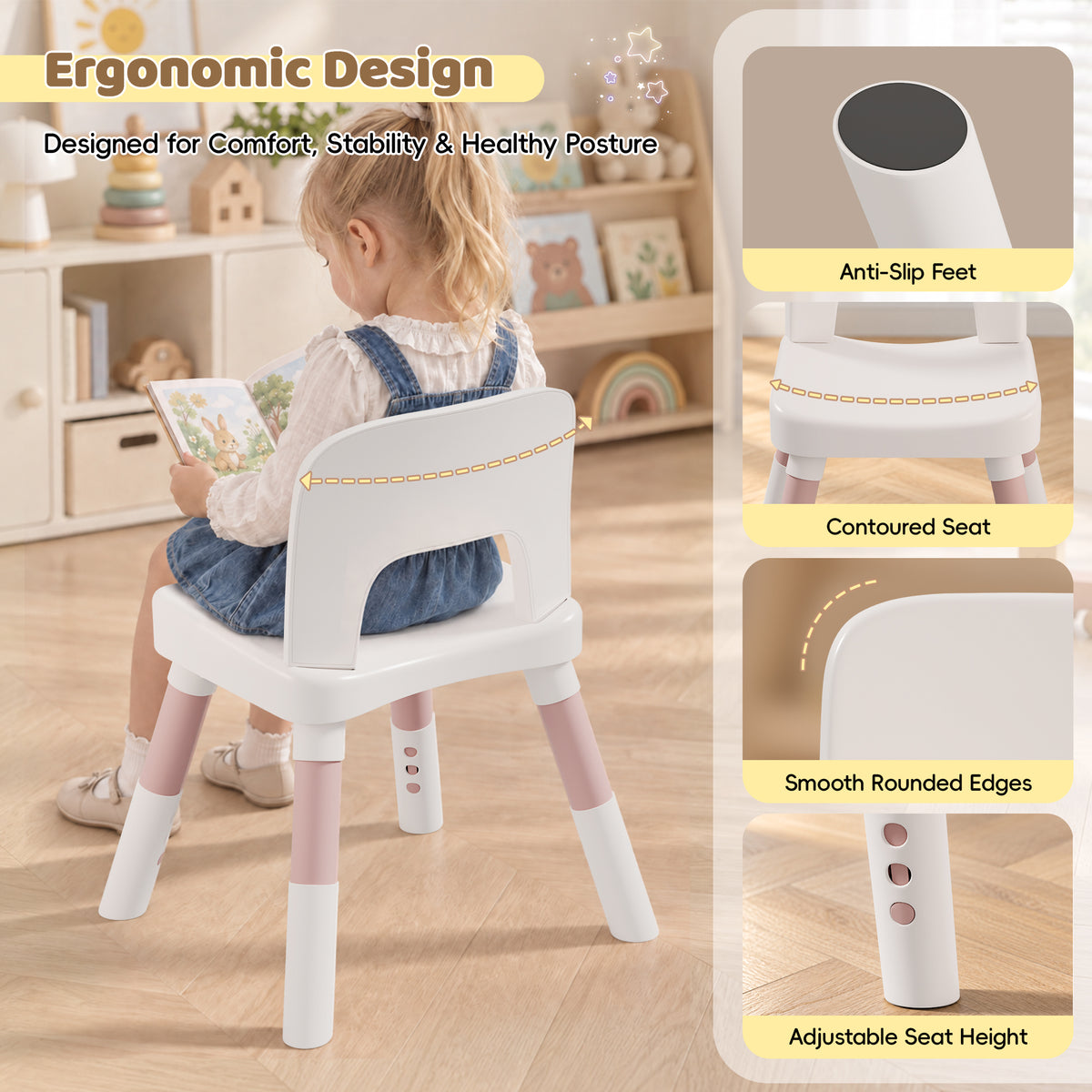 Xilingol 5-in-1 Kids Table and Chairs Set, Sand Painting Box for Toddlers