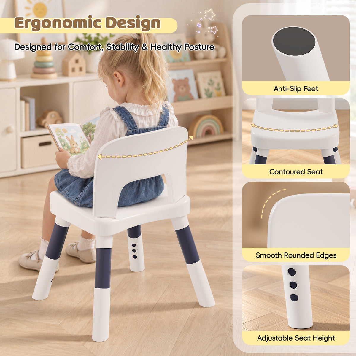 Xilingol 5-in-1 Kids Table and Chairs Set, Sand Painting Box for Toddlers