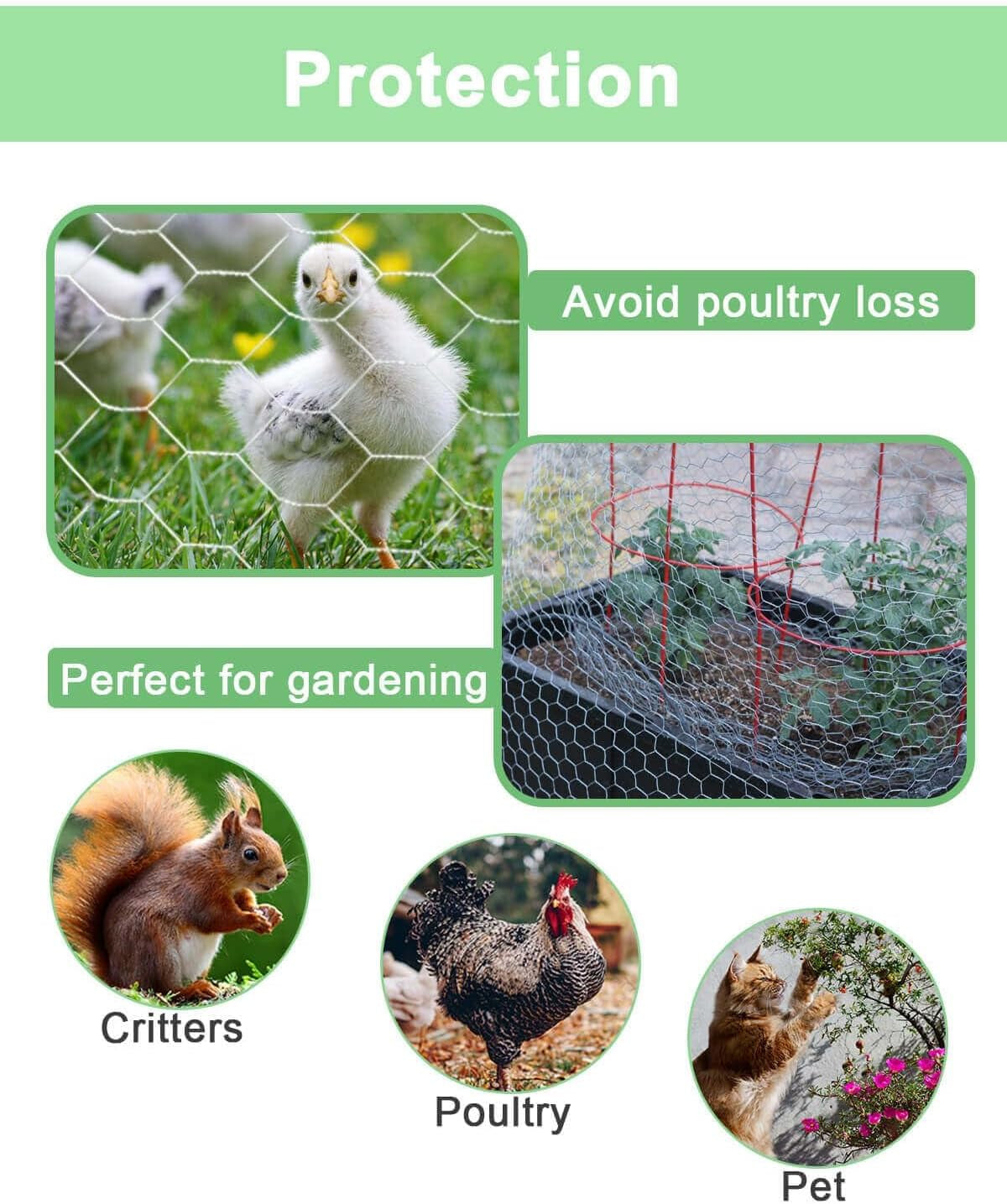 Garden Poultry Chicken Wire Netting - 13.7 '' × 157 '' Garden Fence Animal Barrier, Chicken Wire for Crafts, 1 Inch Mesh Poultry Netting Fence, Pet/Rabbit/Chicken Wire Fencing
