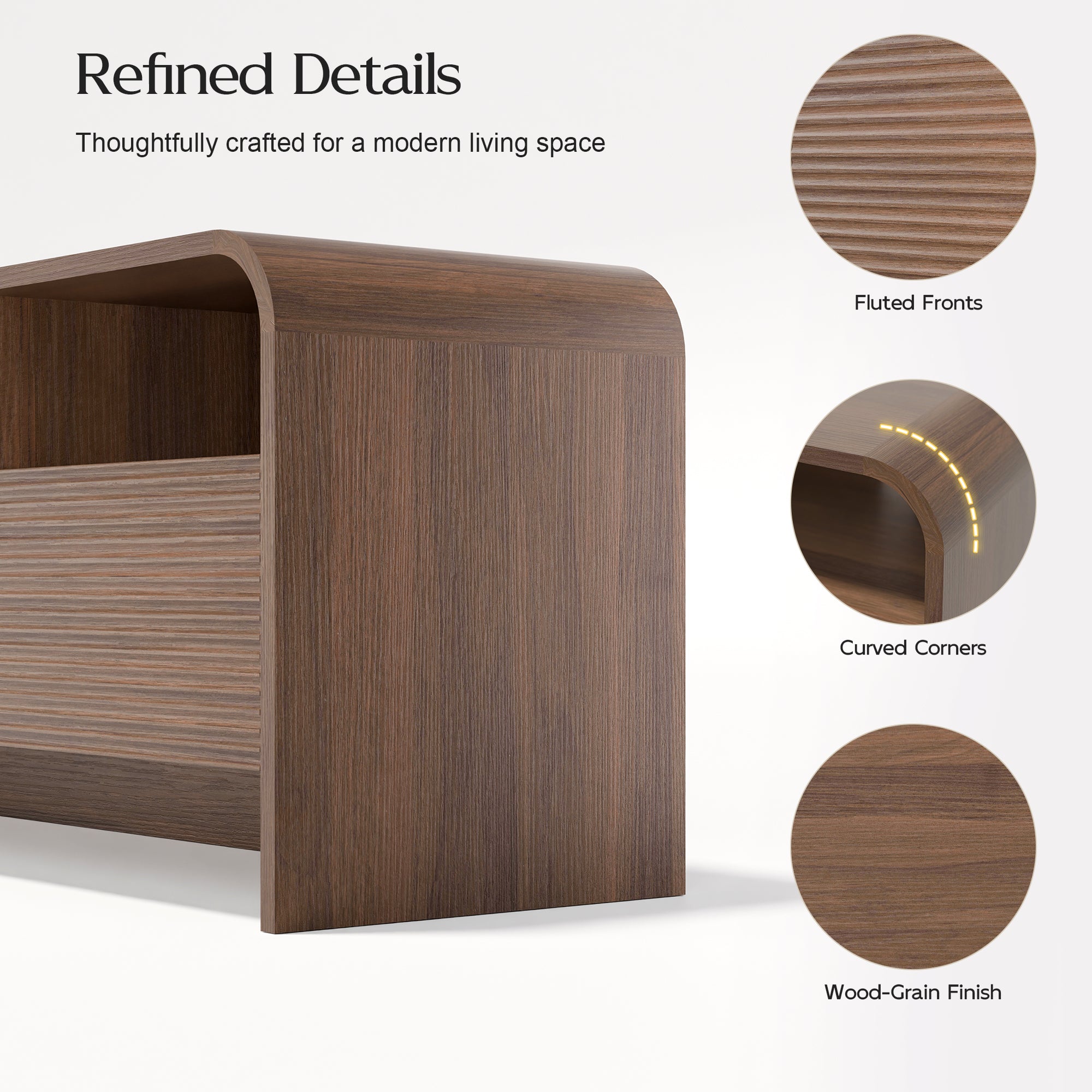Xilingol 70" Fluted TV Stand, Modern Media Console for TVs up to 80", Dark Walnut