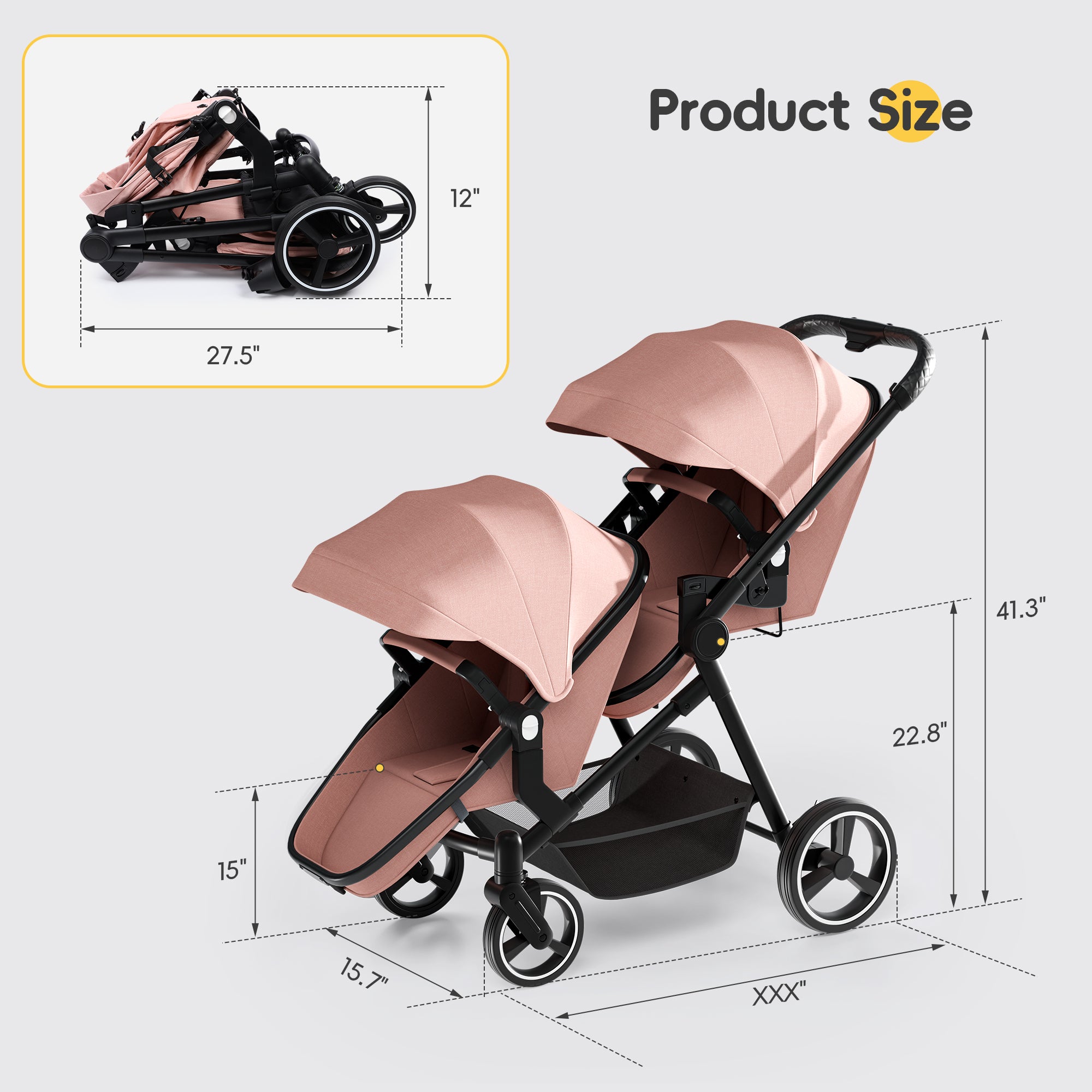 double stroller size MU Double Stroller Black