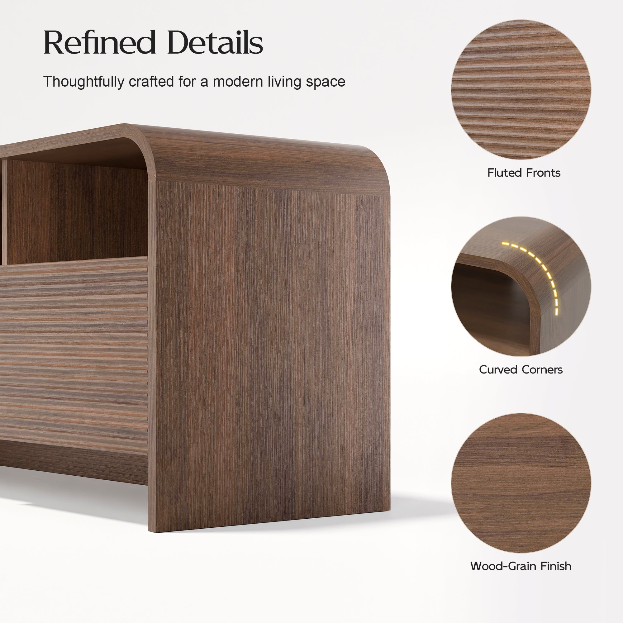 Xilingol 59" Fluted TV Stand, Modern Media Console for TVs up to 65", Dark Walnut