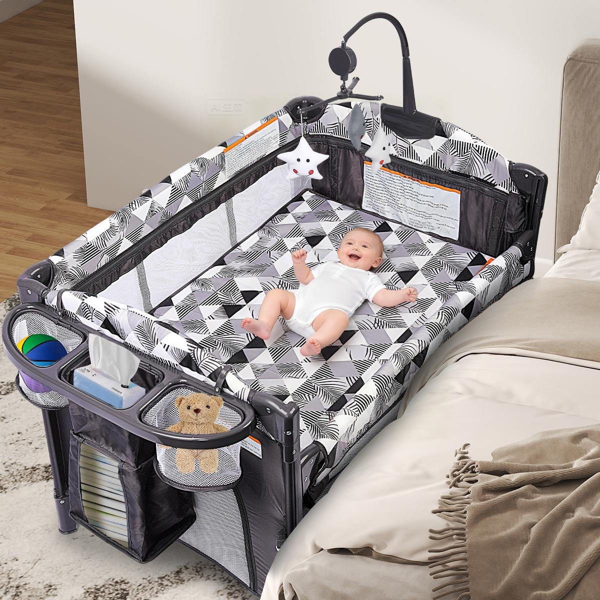 5 in 1 Baby Bassinet, Bedside Bassinet for Baby, Portable Baby Crib with Diaper Changing Station, Carry Bag, Bedside Cosleeper Bassinet