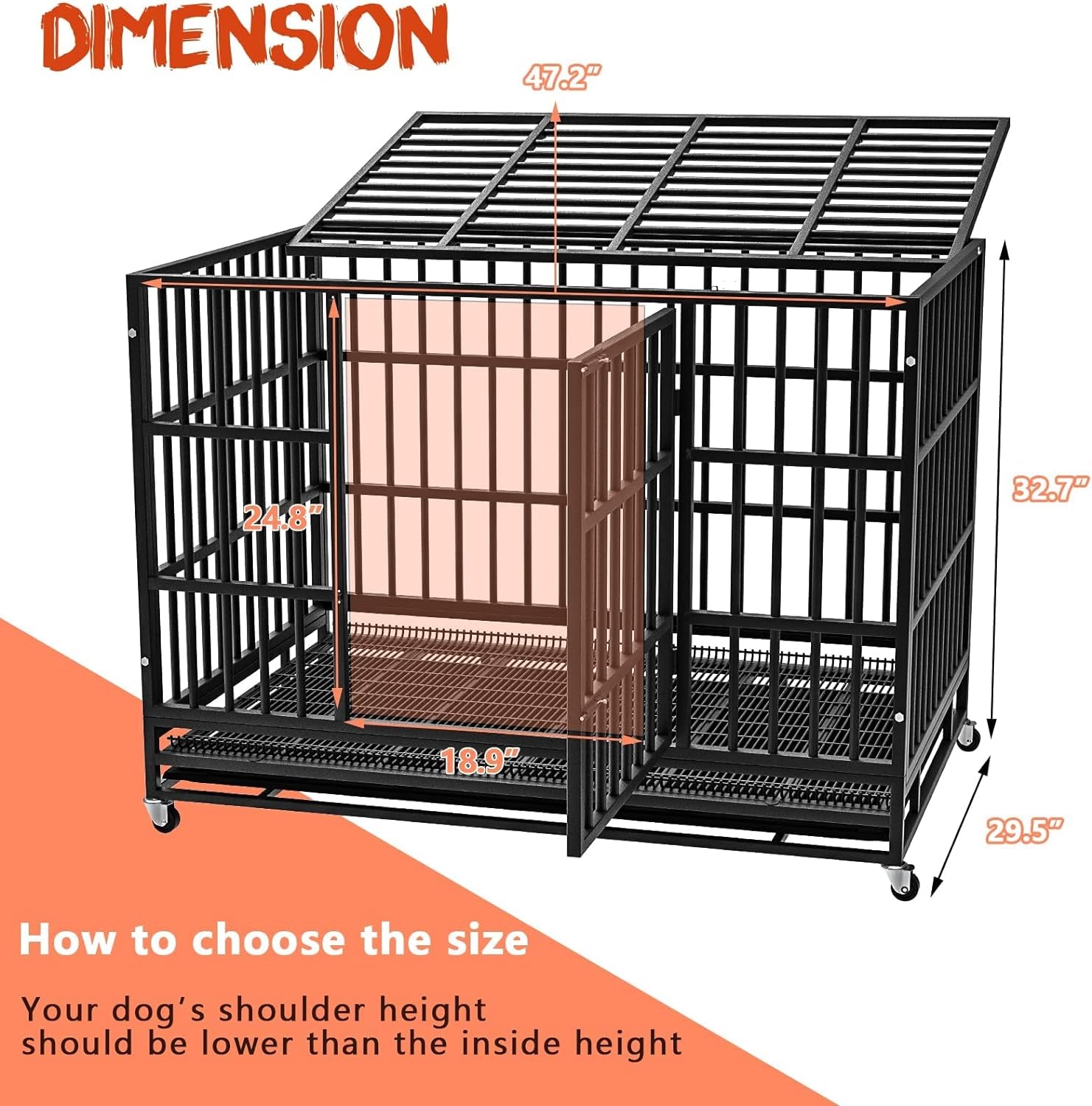 48/38 Inch Heavy Duty Indestructible Dog Crate, Escape Proof Dog Cage Kennel with Lockable Wheels,High Anxiety Double Door,Extra Large Crate Indoor for Large Dog with Removable Tray