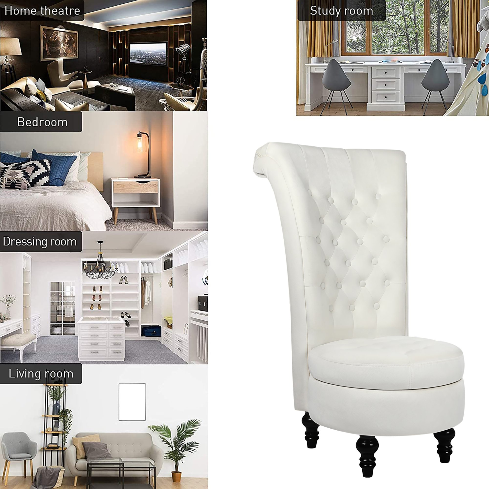Tolead Royal Velvet High Back Armless Chair w/Storage, Living Room, Furniture, Black