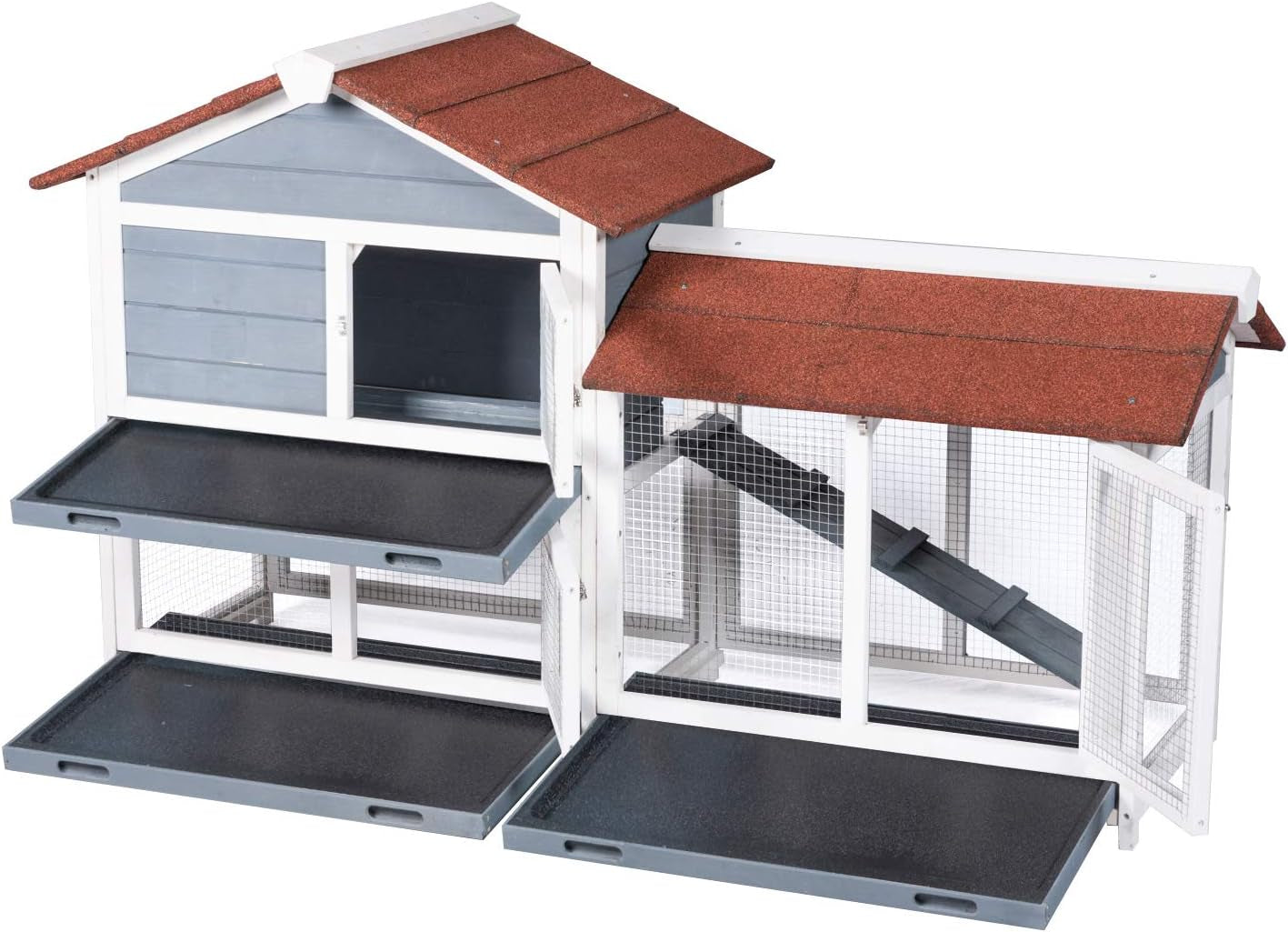 Two Floors 62" Wooden Roof Waterproof Bunny Hutch