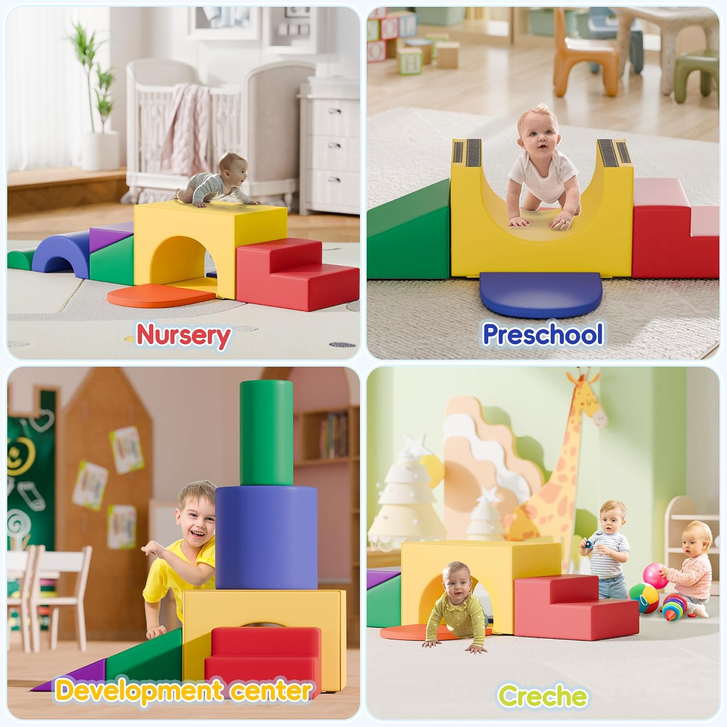 TOLEAD Soft Foam Climbing Blocks Set – Large 5-in-1 Soft Play Toys Crawling & Sliding Climbing Arch for Toddlers, Foam Playset for Nursery,Preschool (Classic American Color)