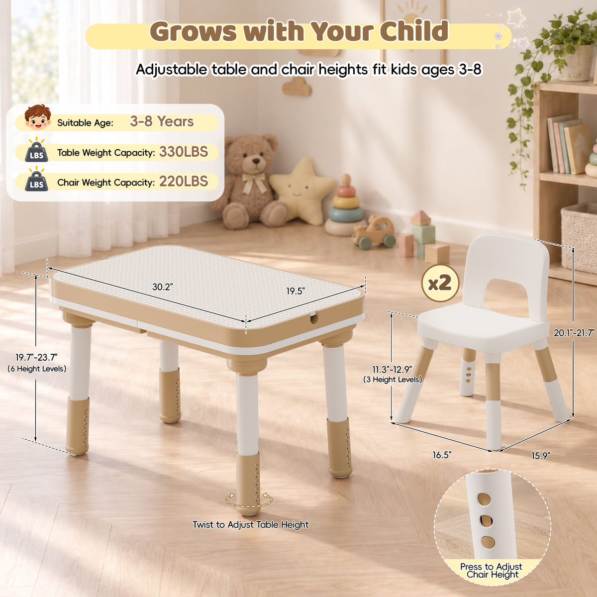 Xilingol 5-in-1 Kids Table and Chairs Set, Sand Painting Box for Toddlers