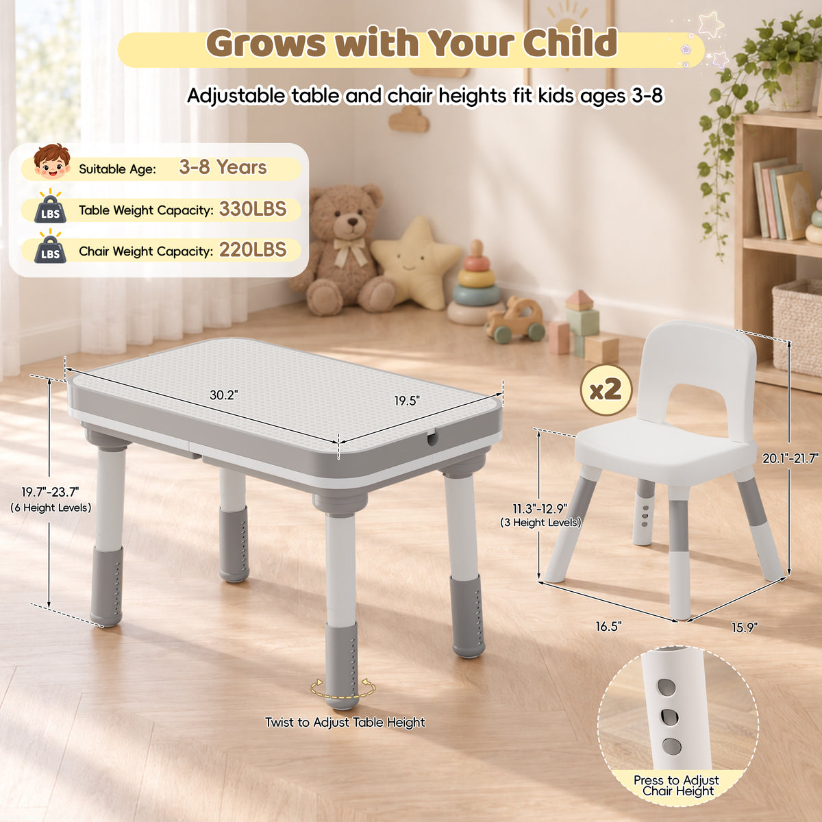 Xilingol 5-in-1 Kids Table and Chairs Set, Sand Painting Box for Toddlers
