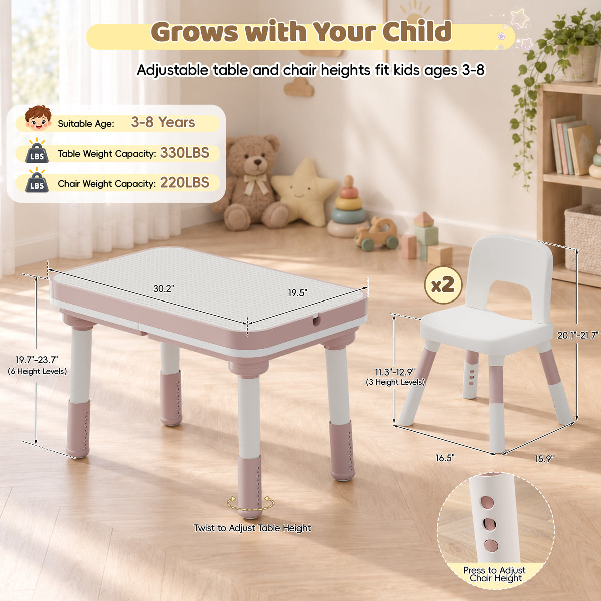Xilingol 5-in-1 Kids Table and Chairs Set, Sand Painting Box for Toddlers