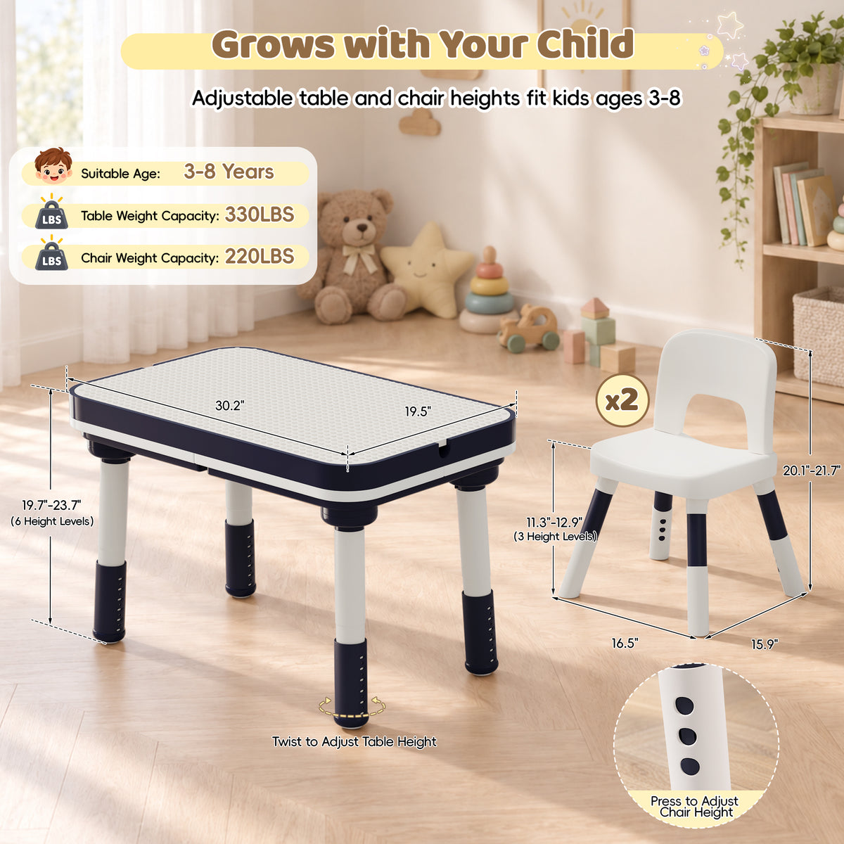 Xilingol 5-in-1 Kids Table and Chairs Set, Sand Painting Box for Toddlers