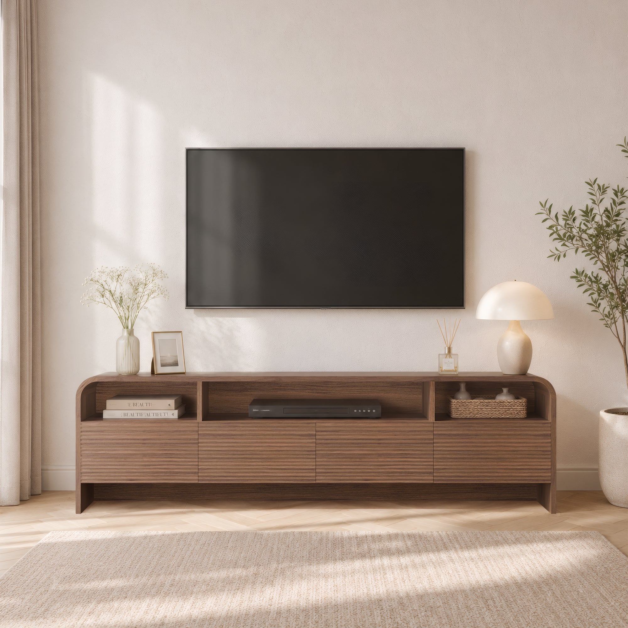 Xilingol 70" Fluted TV Stand, Modern Media Console for TVs up to 80", Dark Walnut