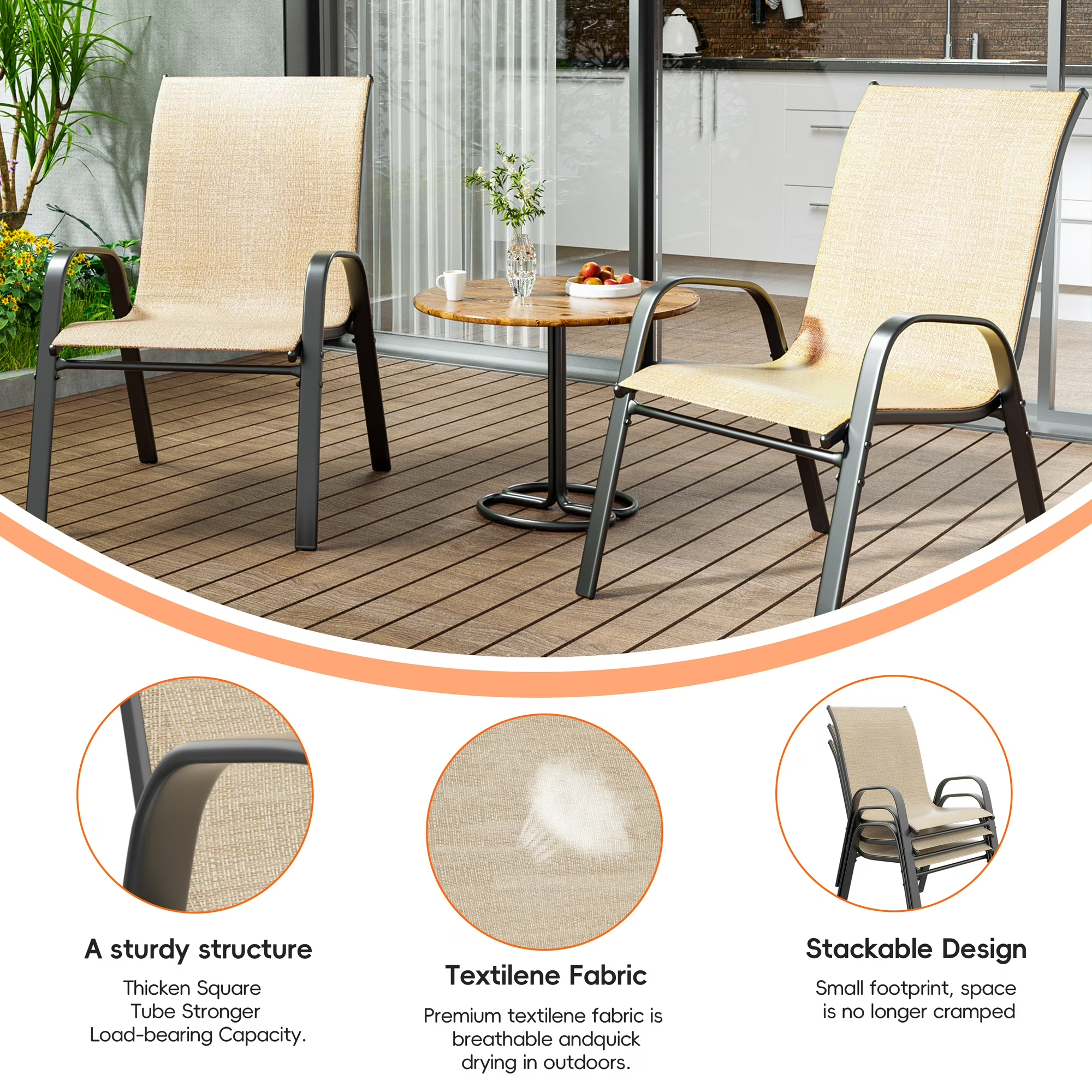 Tolead Outdoor Patio Dining Arm Chairs - Set of 6, Brown