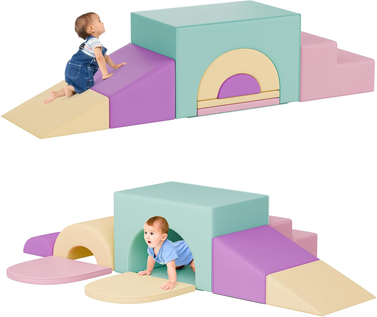 TOLEAD Soft Foam Climbing Blocks Set – Large 5-in-1 Soft Play Toys Crawling & Sliding Climbing Arch for Toddlers, Foam Playset for Nursery,Preschool (Classic American Color)