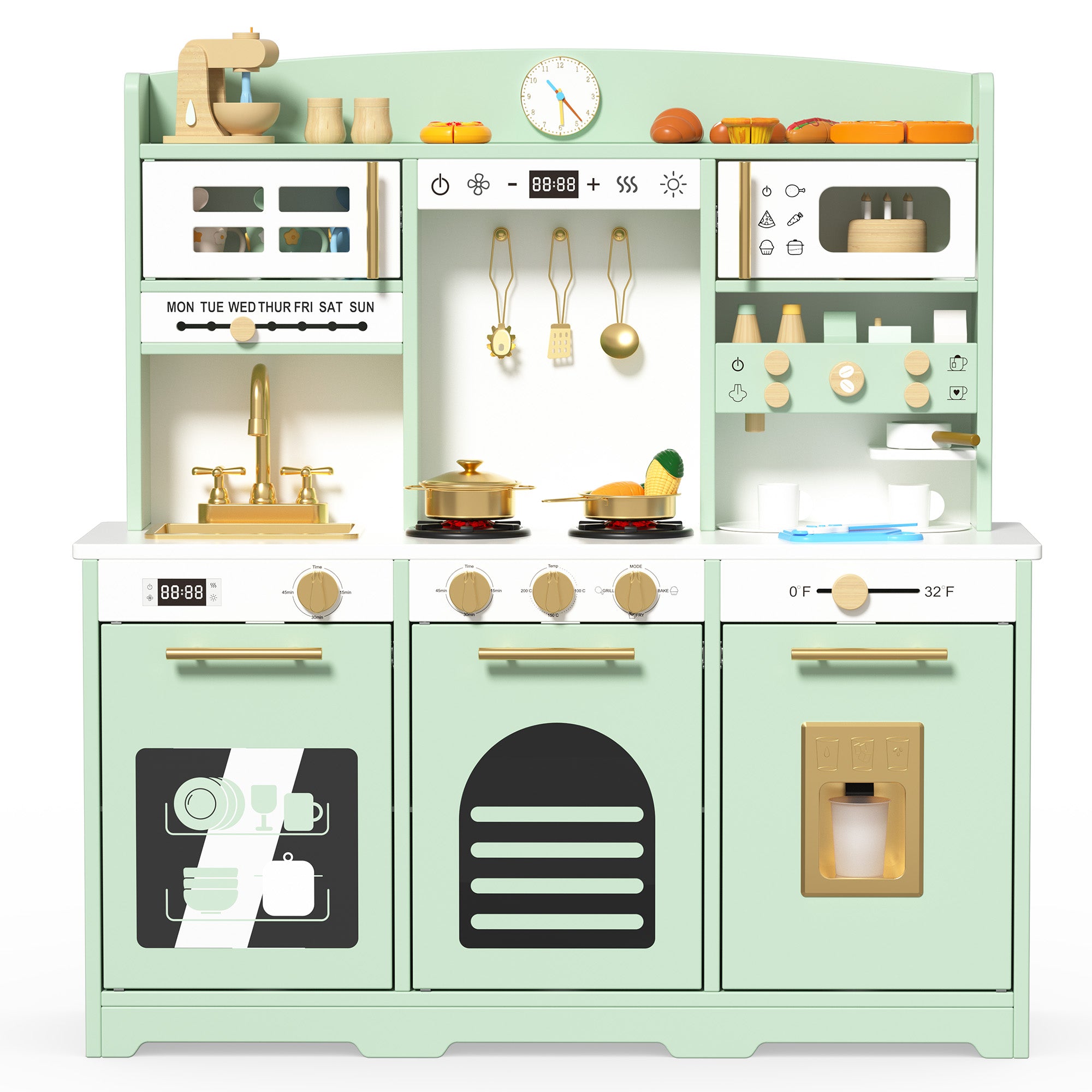 Xilingol Kids Kitchen Playset, Wooden Play Kitchen with 24 Accessories, Mint Green