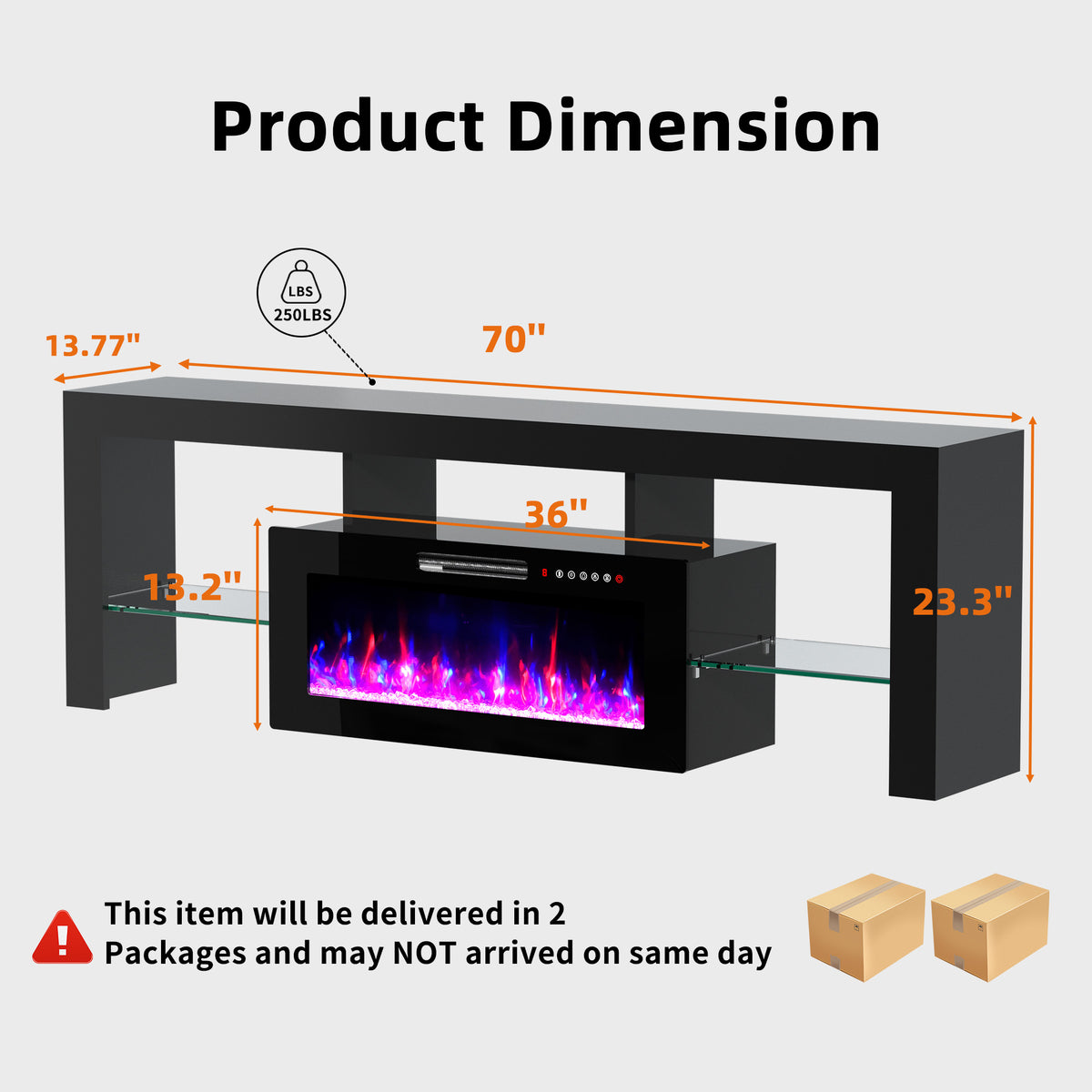 Xilingol 70" Modern TV Stand with Fireplace for TVs up to 80", Black