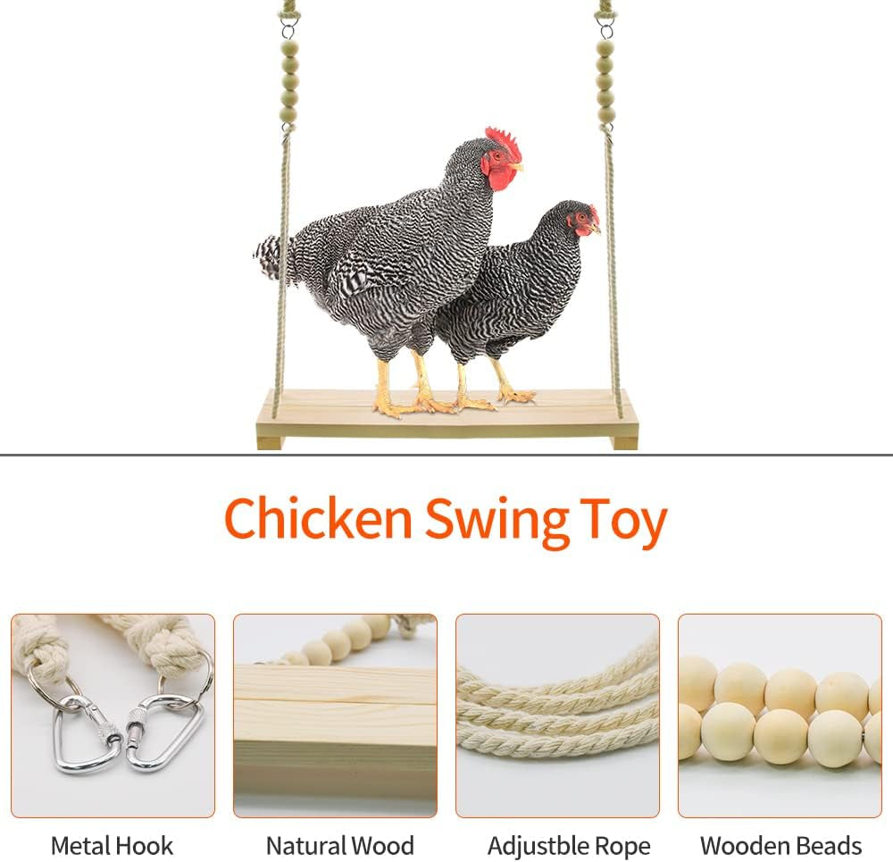 Chicken Swing Toy, Chicken Toy, Wood Chicken Swing Toy, Wood Chicken Swing for Chickens Rooster Poultry Parrots (1Pcs)