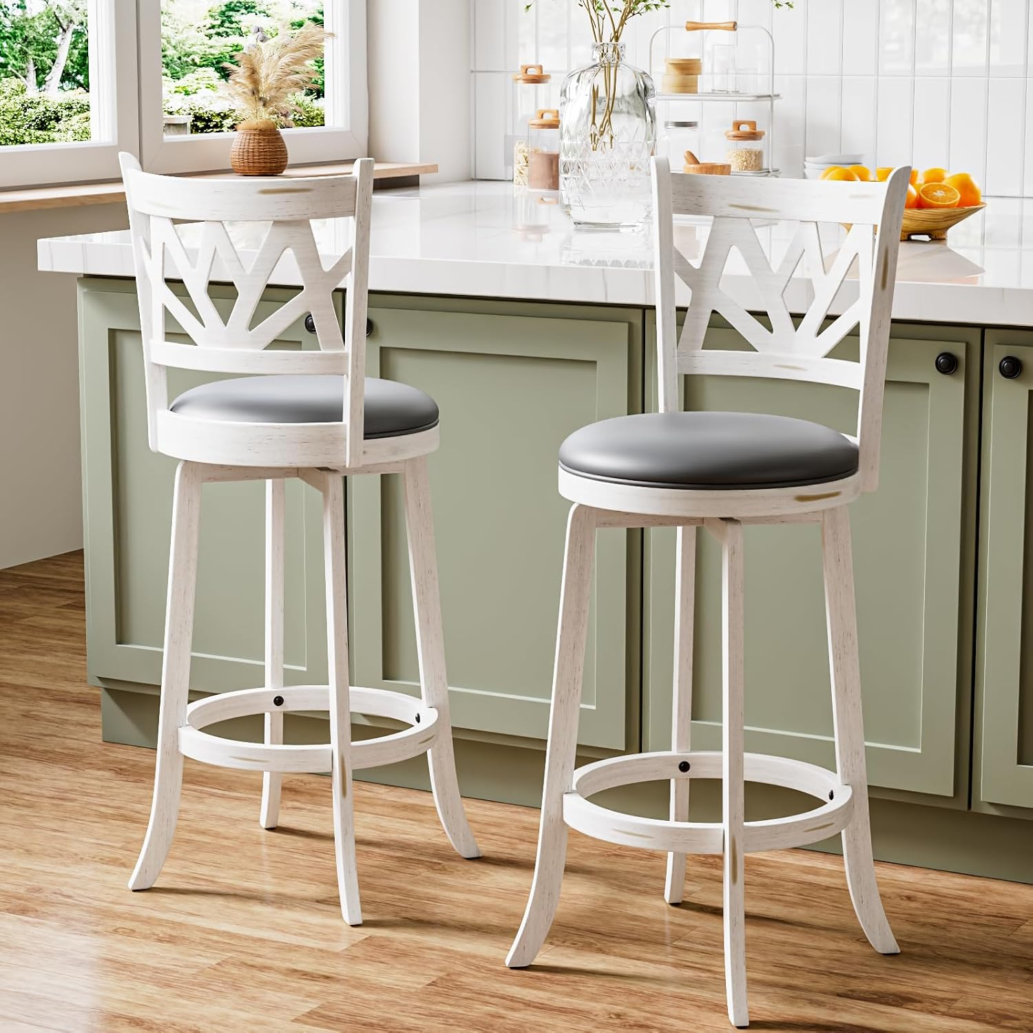 Bar Stools Set of 2, Farmhouse 30" Bar Height Barstools, White