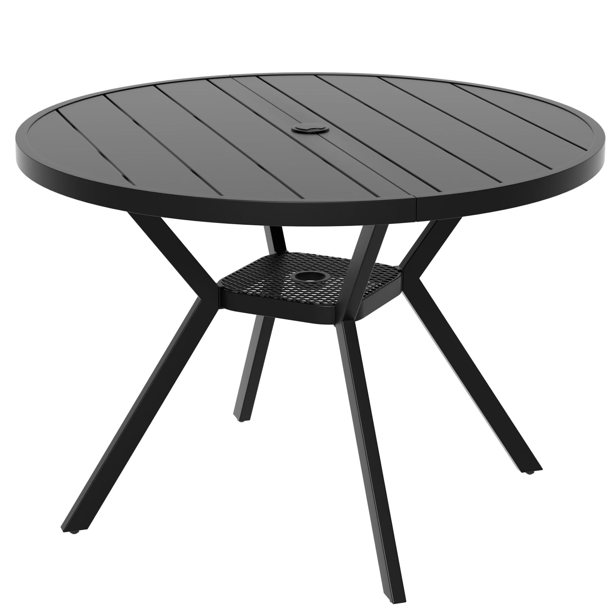 Zidtia 42" Round Outdoor Patio Dining Table, All-Weather Metal Patio Table with Adjustable Umbrella Hole, Weather Resistant Patio Furniture,Grey