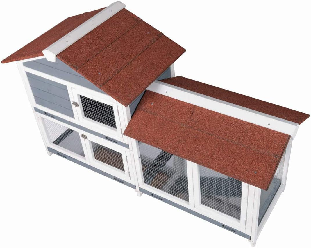 Two Floors 62" Wooden Roof Waterproof Bunny Hutch