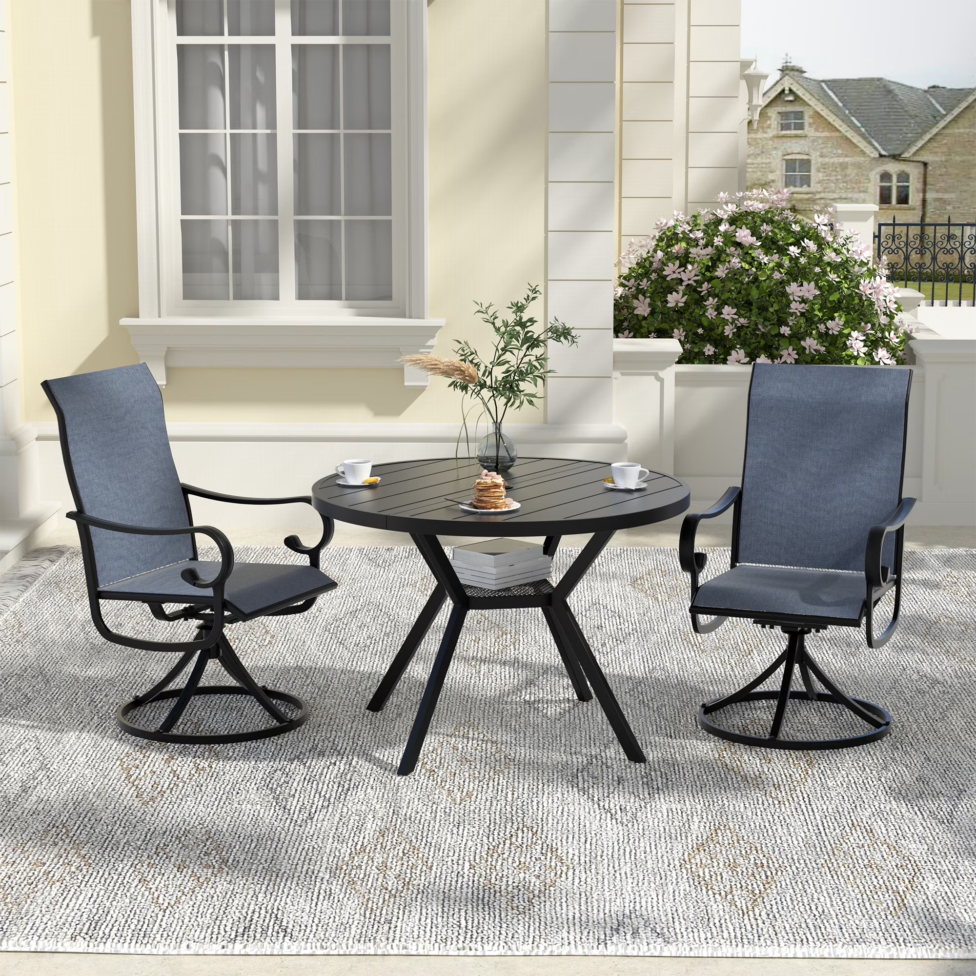 Zidtia Patio Swivel Rocker Chairs Set of 4, High Back Outdoor Dining Chairs with Sturdy Metal Frame, All-Weather Swivel Chairs,Blue
