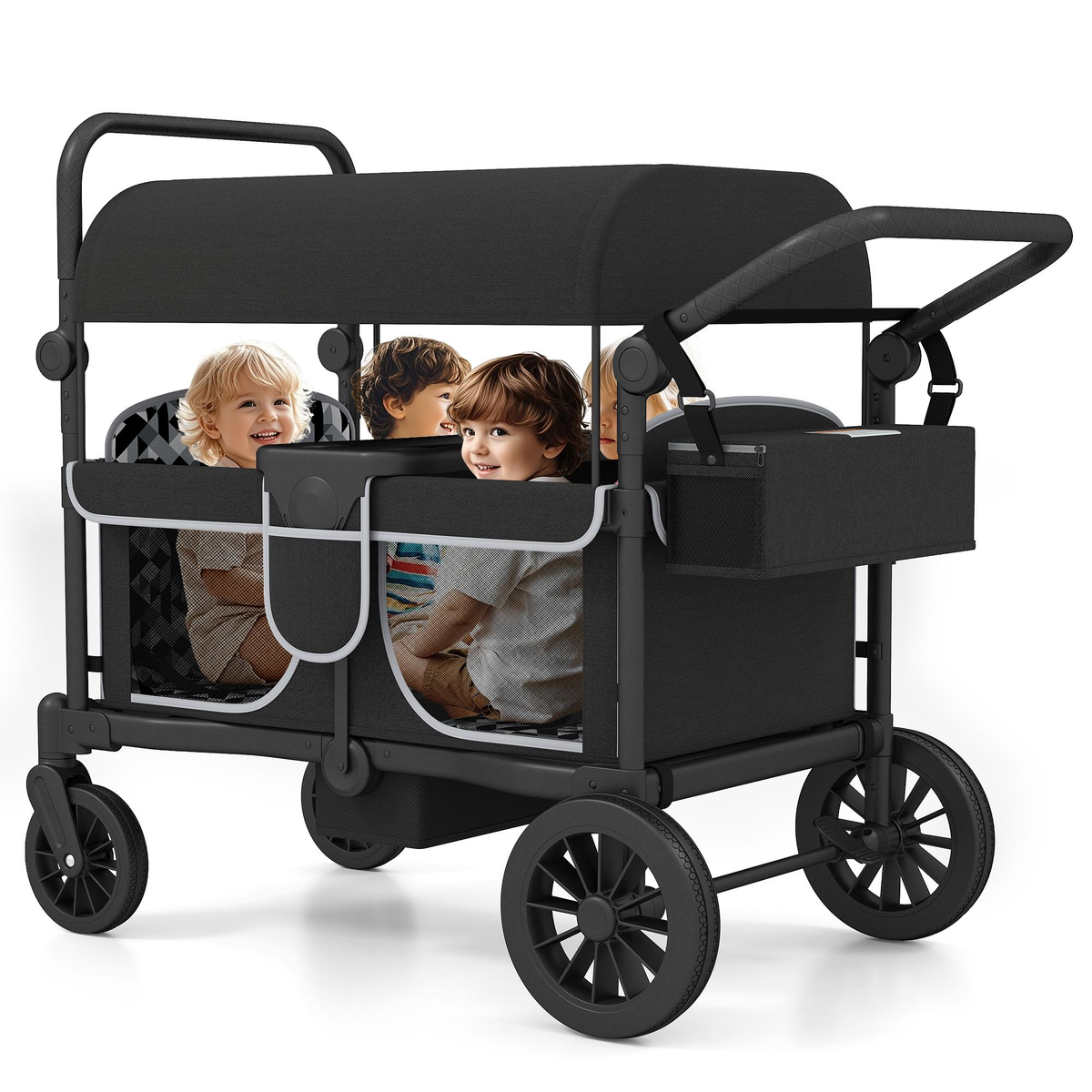 【All-Terrain 4-Seat Stroller Wagon】Multi-Child Carrier with Canopy & Snack Tray | Foldable Design for Beach, Park, and Outdoor Adventures Default