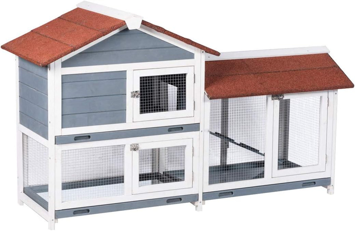 Two Floors 62" Wooden Roof Waterproof Bunny Hutch