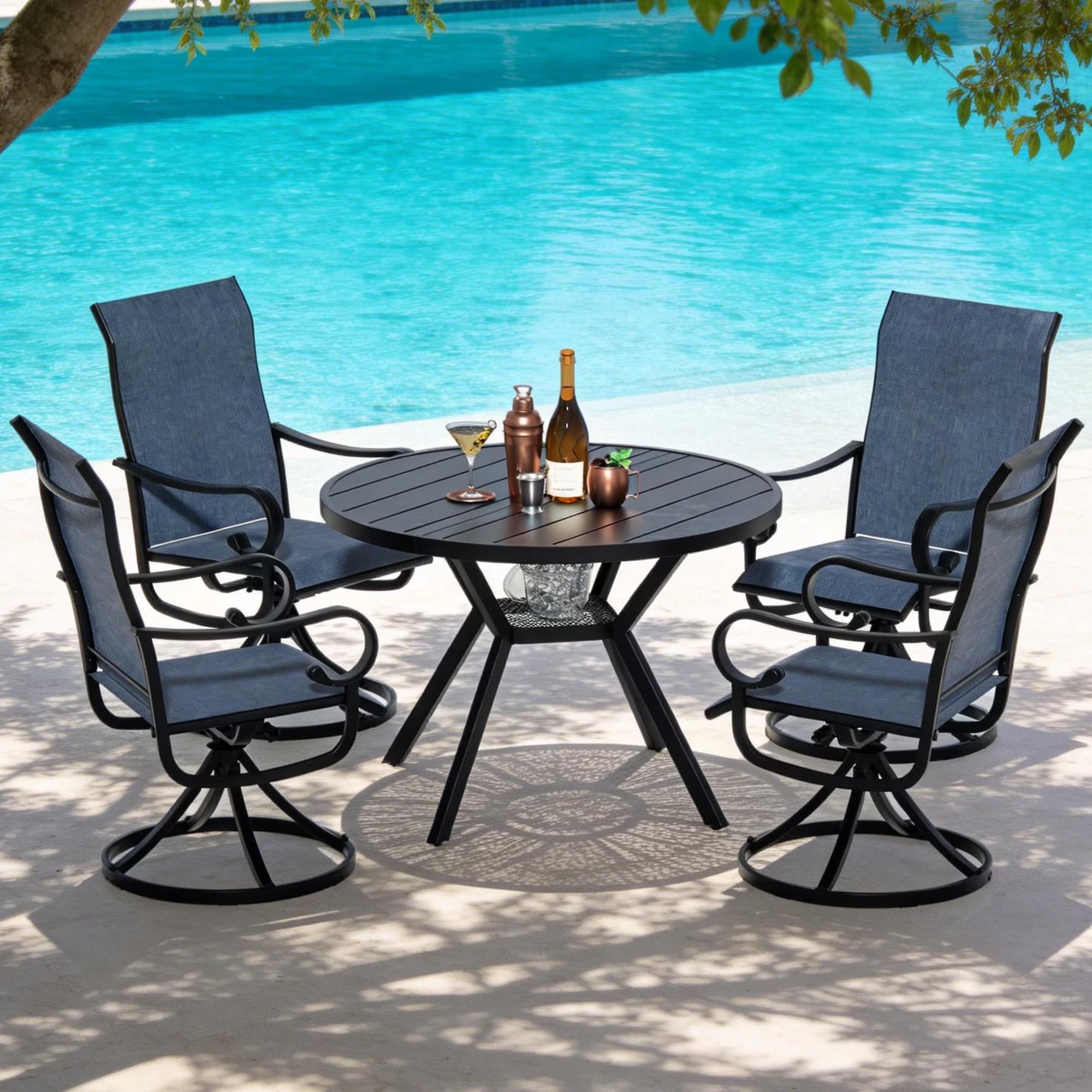 Zidtia Patio Swivel Rocker Chairs Set of 4, High Back Outdoor Dining Chairs with Sturdy Metal Frame, All-Weather Swivel Chairs,Blue