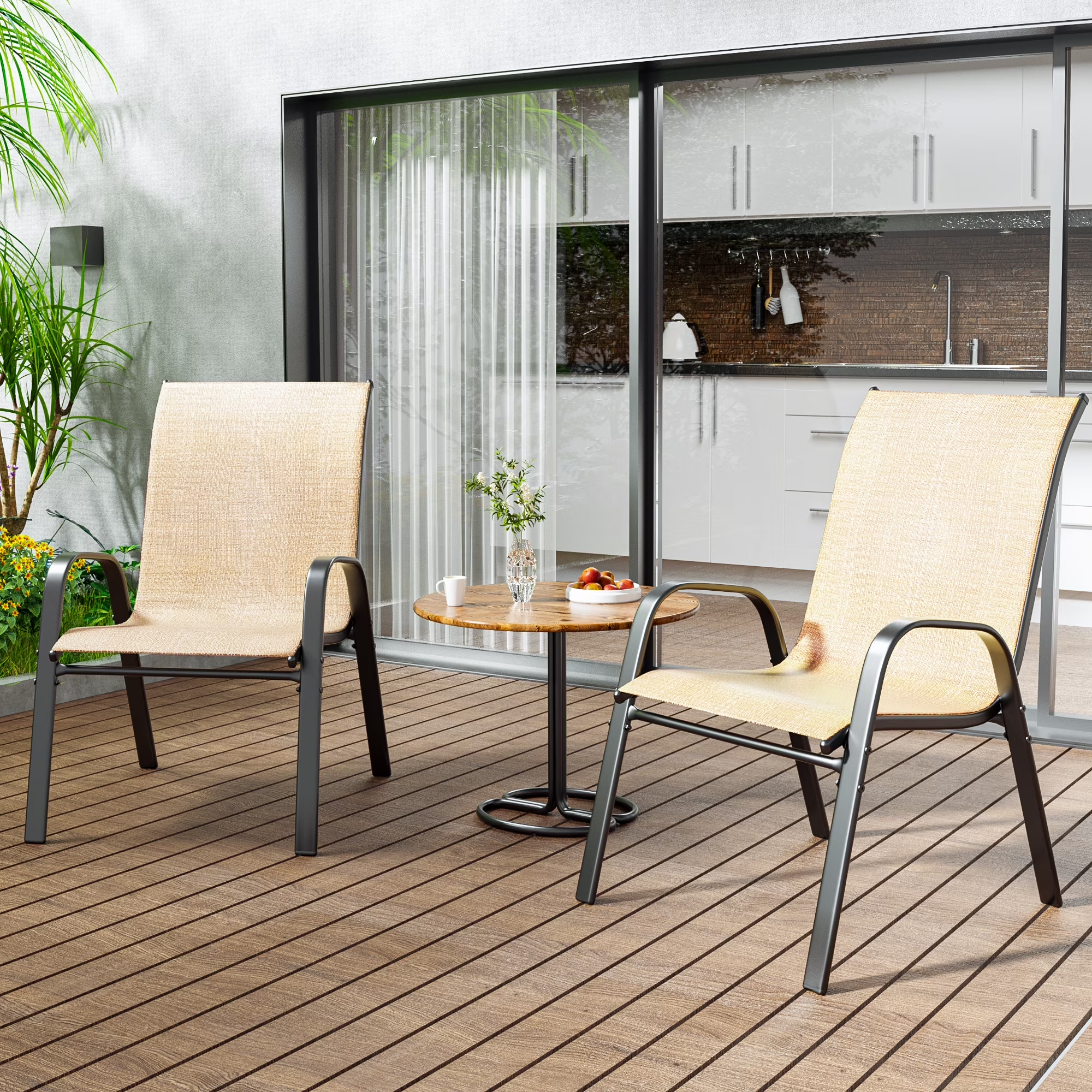 Tolead Outdoor Patio Dining Arm Chairs - Set of 6, Brown