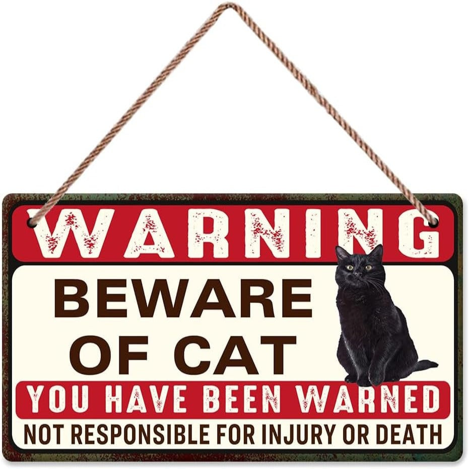 Warning Beware of Cat Wooden Plaque Hanging Front Door Wall Room Decor Tag Sign Cat Lover Gift Vintage 5 X 10 Inches