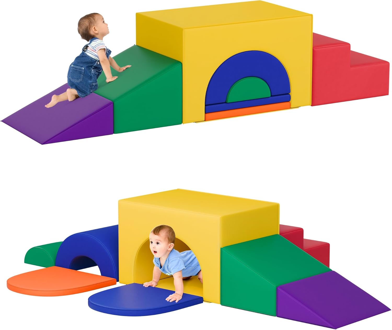 TOLEAD Soft Foam Climbing Blocks Set – Large 5-in-1 Soft Play Toys Crawling & Sliding Climbing Arch for Toddlers, Foam Playset for Nursery,Preschool (Classic American Color)