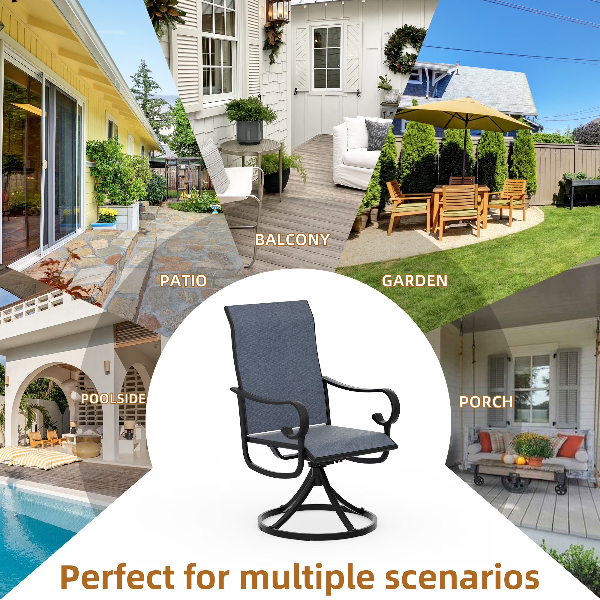 Zidtia Patio Swivel Rocker Chairs Set of 4, High Back Outdoor Dining Chairs with Sturdy Metal Frame, All-Weather Swivel Chairs,Blue