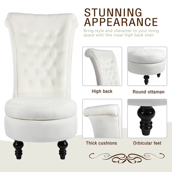 Tolead Royal Velvet High Back Armless Chair w/Storage, Living Room, Furniture, Black