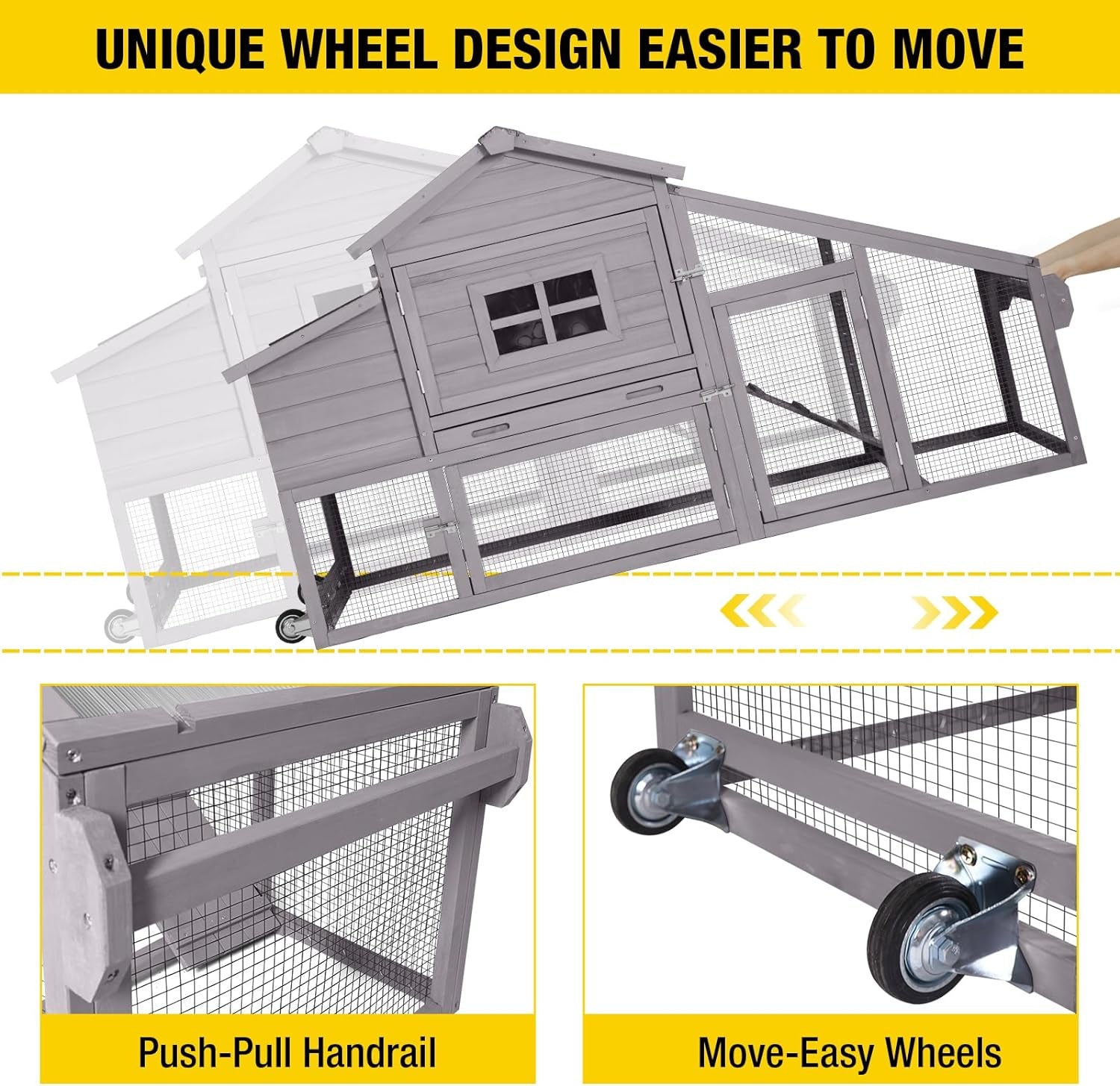 Chicken Coop Mobile Hen Coop, Large Poultry Cage with Wheels Outdoor Backyard Chicken House