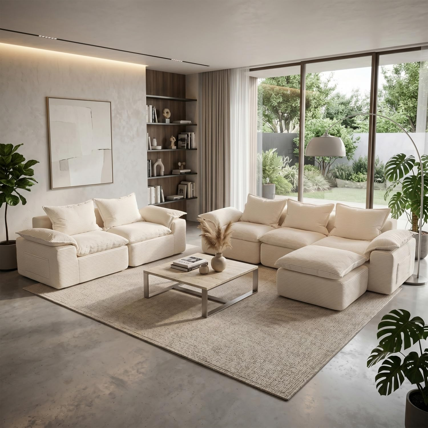 2Pcs Cloud Sectional Couch Sets, Convertible Modular Sofa. Beige | Boneless Couch, Deep Seat, Widened Armrests, Including 108" L-Shaped Sofa and 78" Loveseat