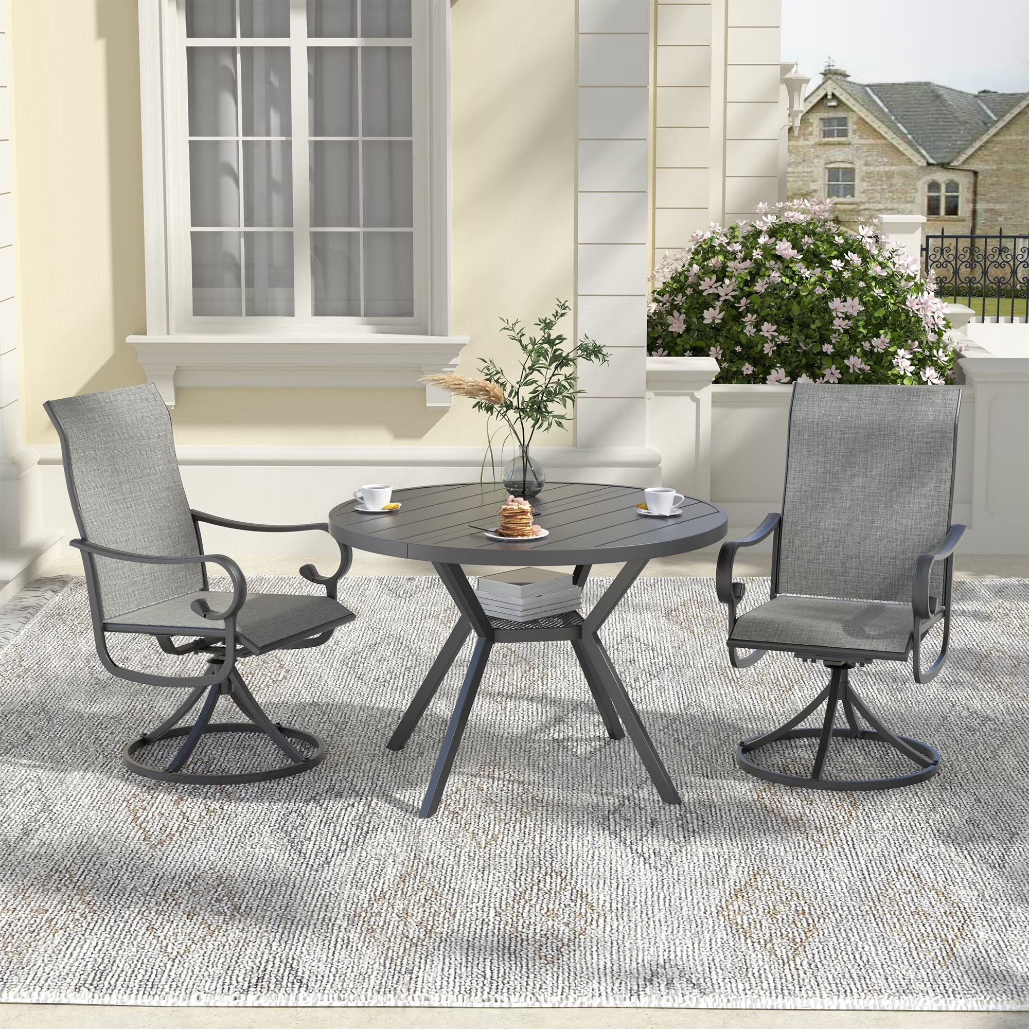Zidtia 5 Piece Patio Dining Set for 4, 42” Round Metal Table with Umbrella Hole & 4 Swivel Chairs, All Weather Outdoor Patio Furniture Set