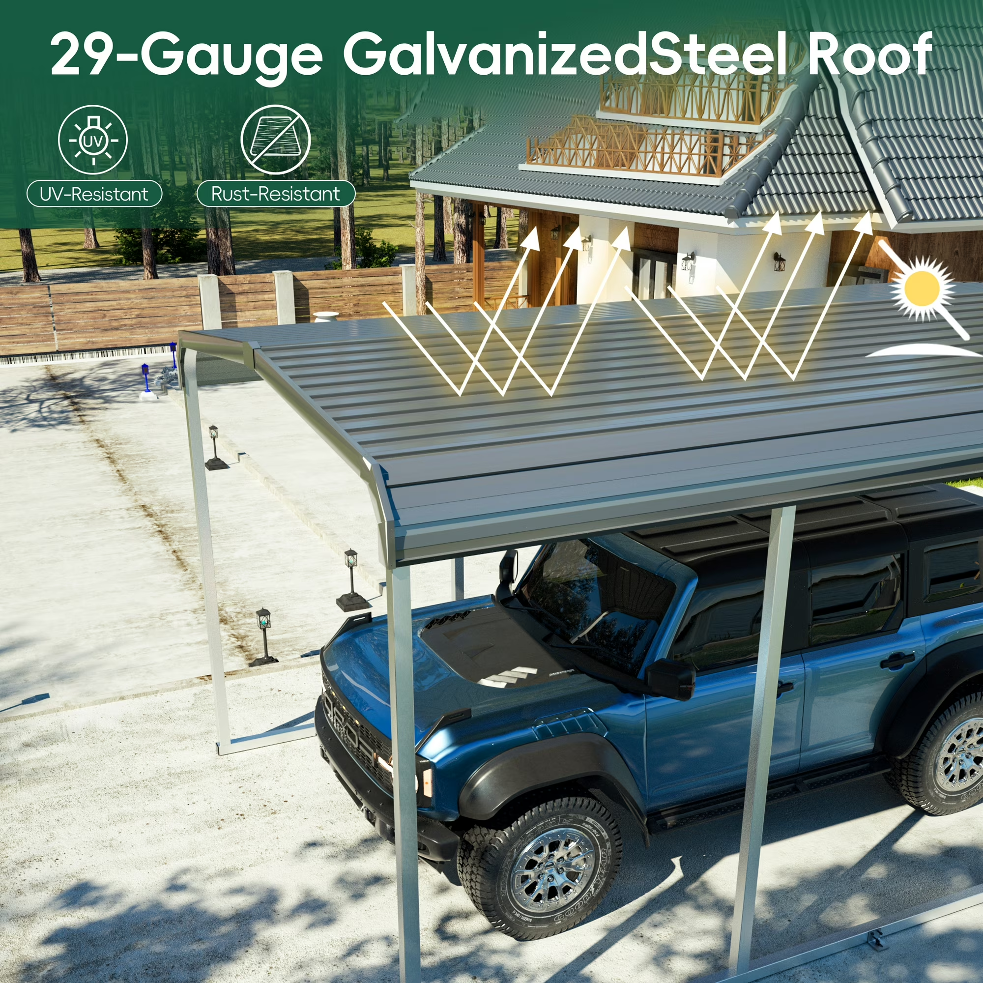 Tolead Heavy-Duty Galvanized Steel Carport – 20x20 FT All-Weather Shelter for Trucks, Boats & Outdoor Storage