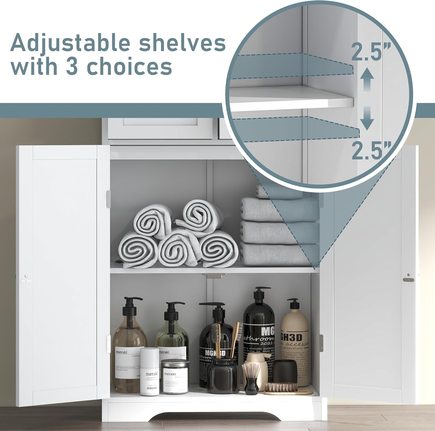 Betterhood 67" Tall Bathroom Storage Cabinet, Freestanding Linen Cabinet with Glass Doors and Shelves, Large Bathroom Pantry Cabinet with 2 Drawers for Living Room, Kitchen, Dining Room, Office, White