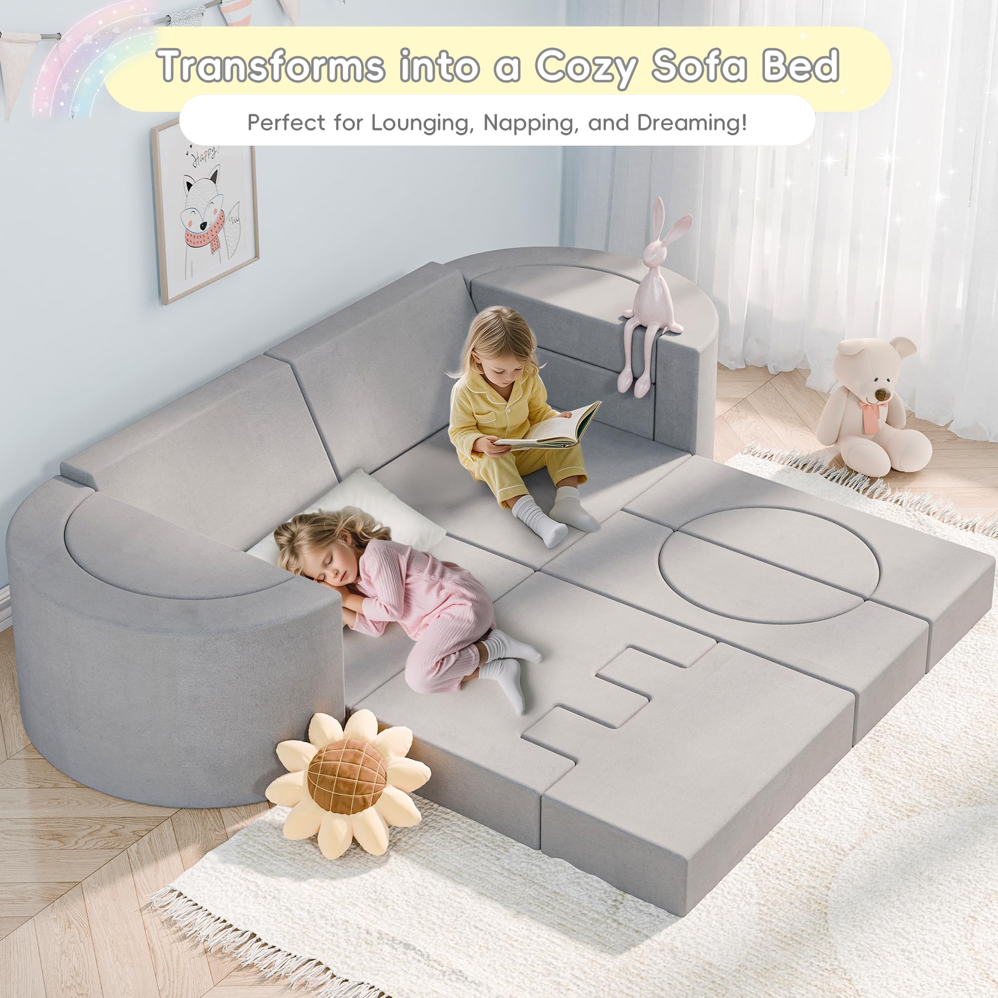 Betterhood 16pcs Modular Kids Play Couch, Large Toddler Play Sofa for Fun Play Time or Comfy Lounging, 1000+DIY Creativing Playroom Furniture, Foam Couch for Boys & Girls