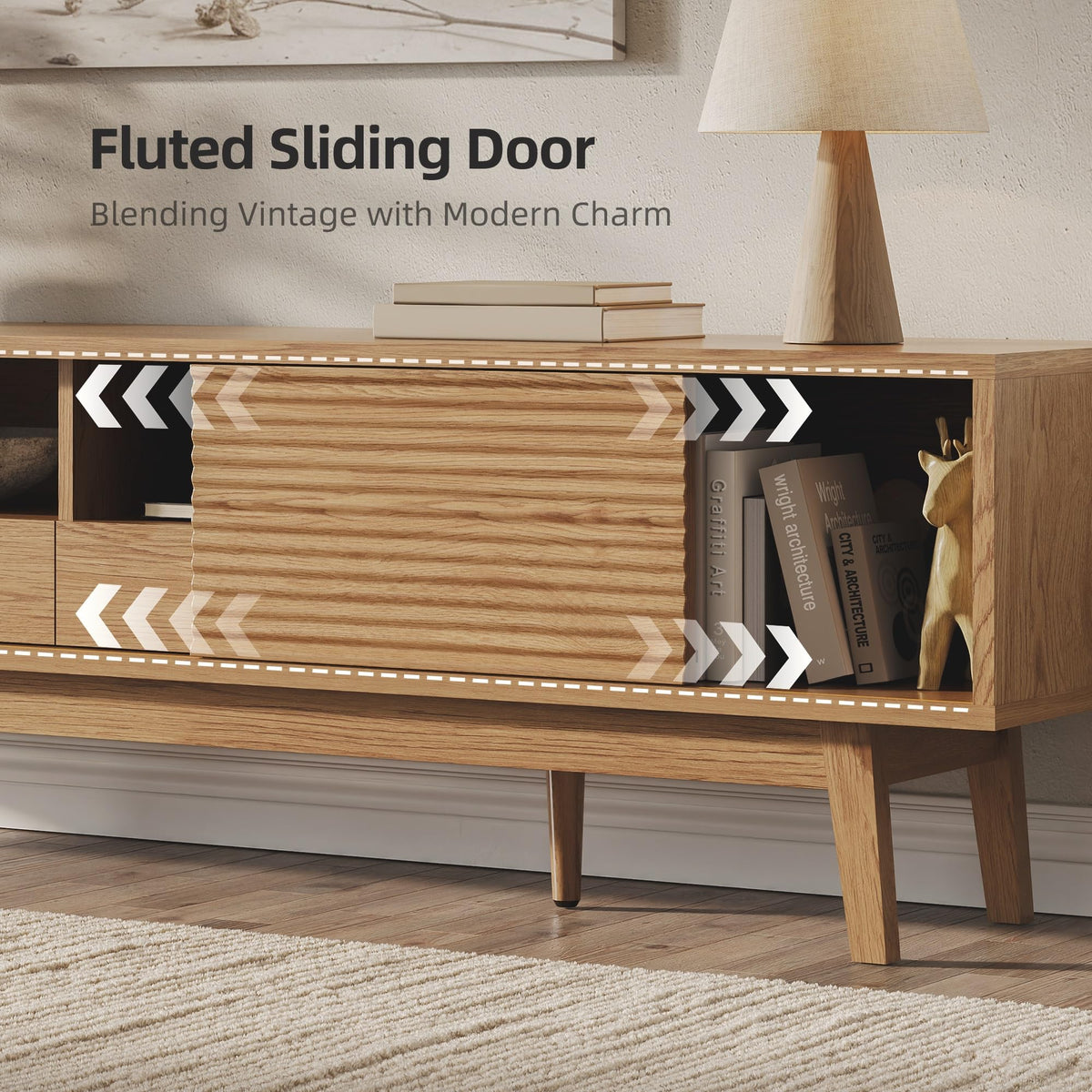 Xilingol 70" TV Stand for TVs 80", Mid Century Modern TV Console, Oak