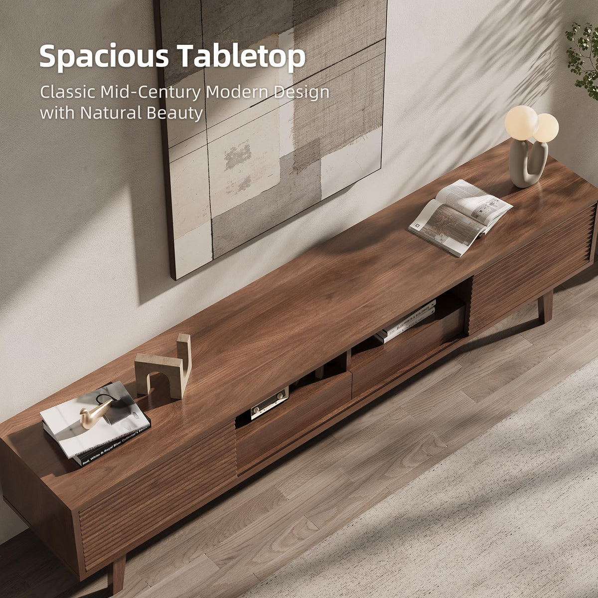 Xilingol 70" TV Stand for TVs 80", Mid Century Modern TV Console, Walnut