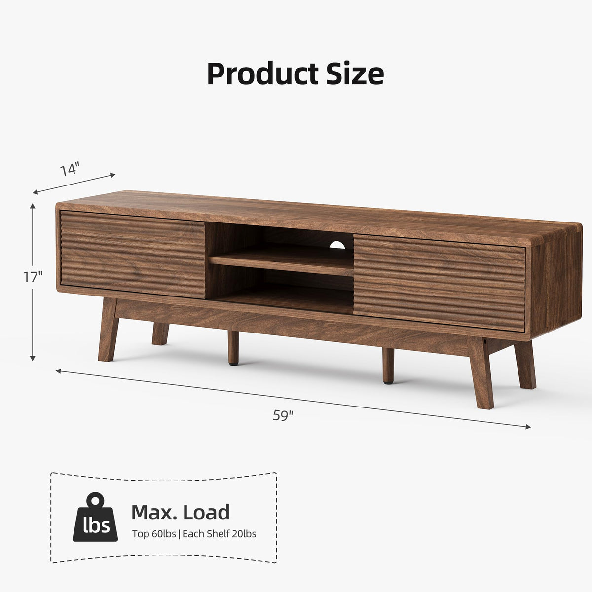 Xilingol 59“ TV Stand for TVs 65”, Mid Century Modern TV Console, Walnut